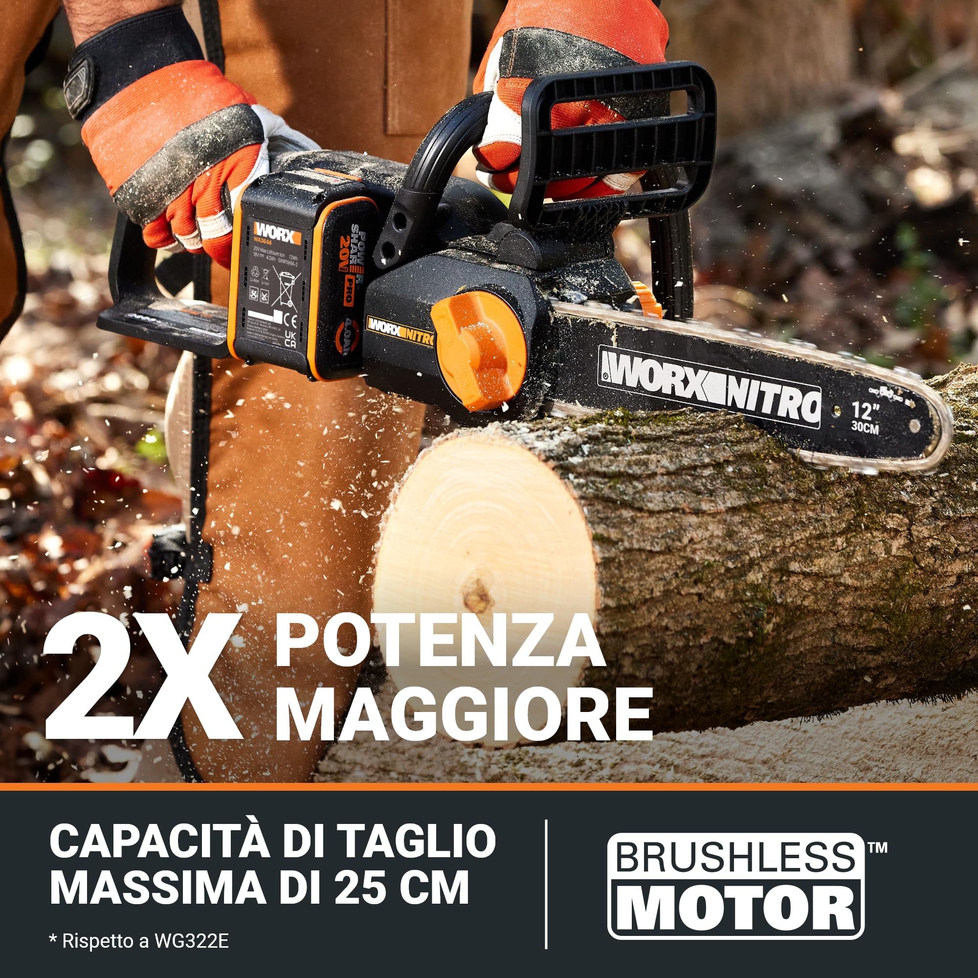 Worx WG350E motosega a batteria 20V con batteria barra 30 cm