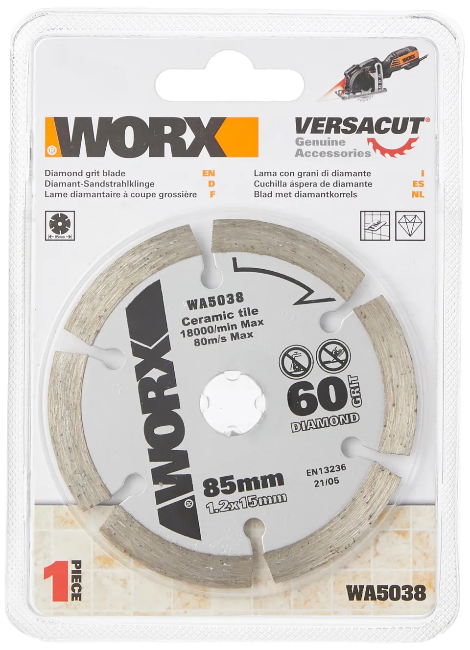 WORX WA5038 lama diamantata 85mm per WorxSaw ceramica