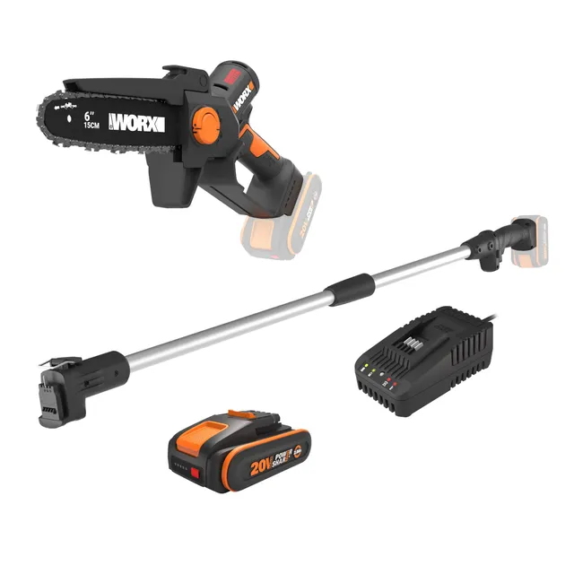 Worx WG327E.2 mini motosega 20V 15 cm con asta e batteria