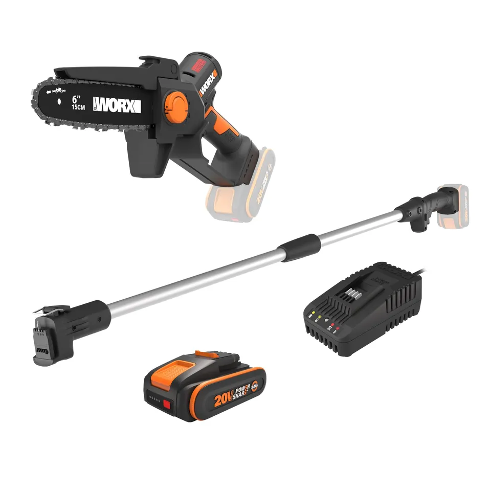 Worx WG327E.2 mini motosega 20V 15 cm con asta e batteria