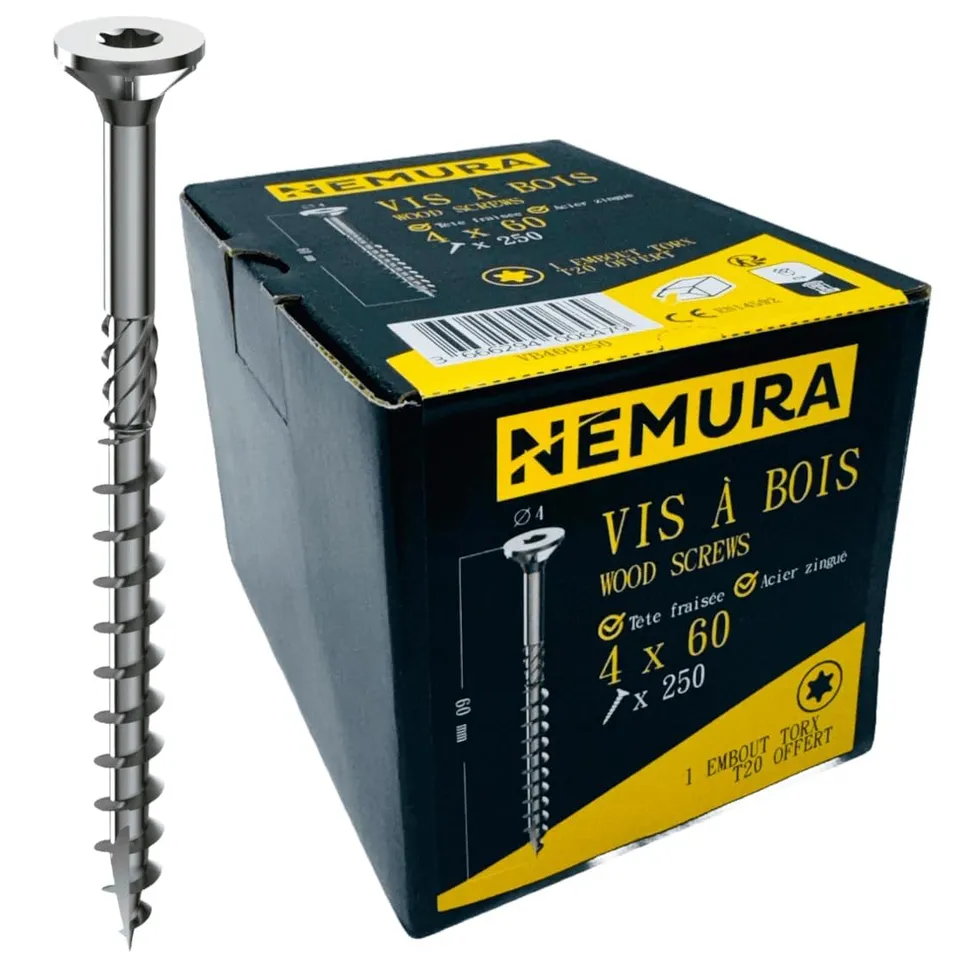 Nemura Viti Legno Torx 4x60mm Zincate 250 Pezzi