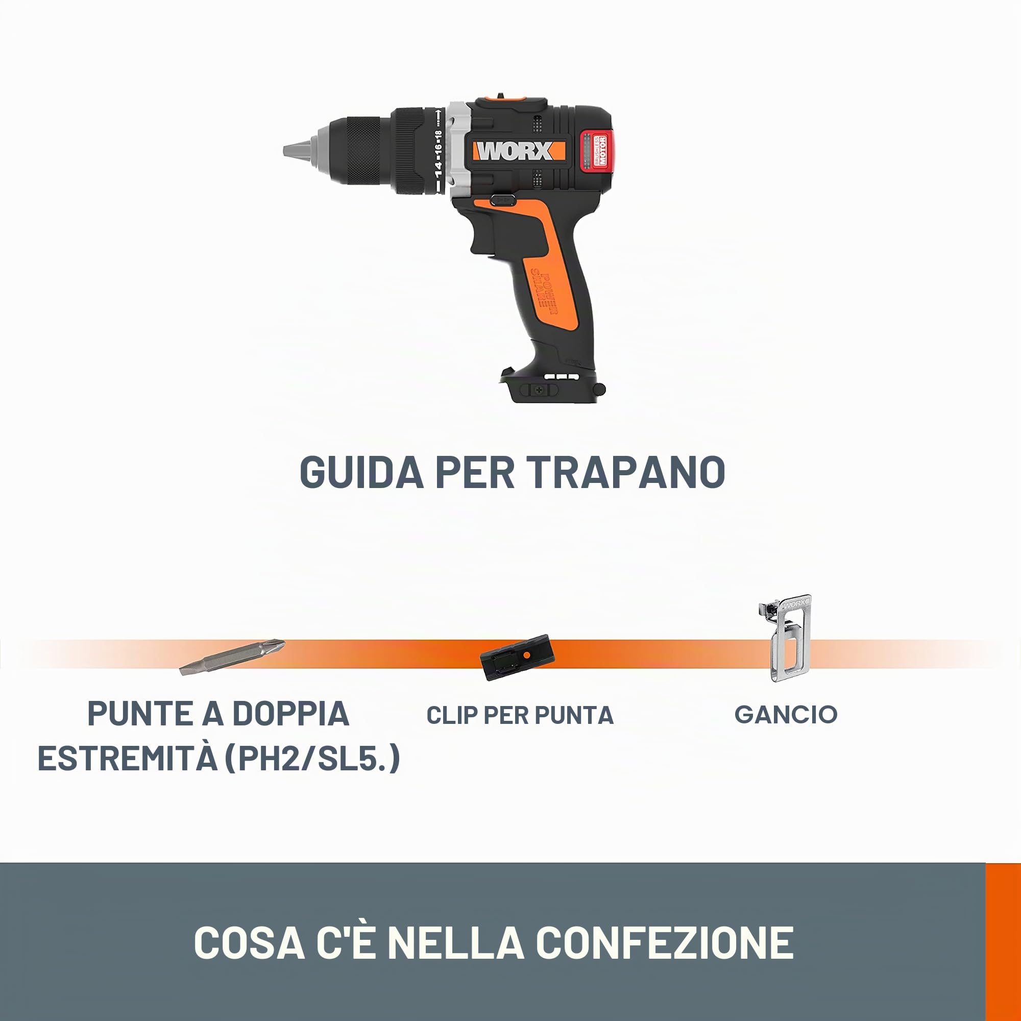 Worx WX175 Trapano Avvitatore Brushless 20V Solo Corpo