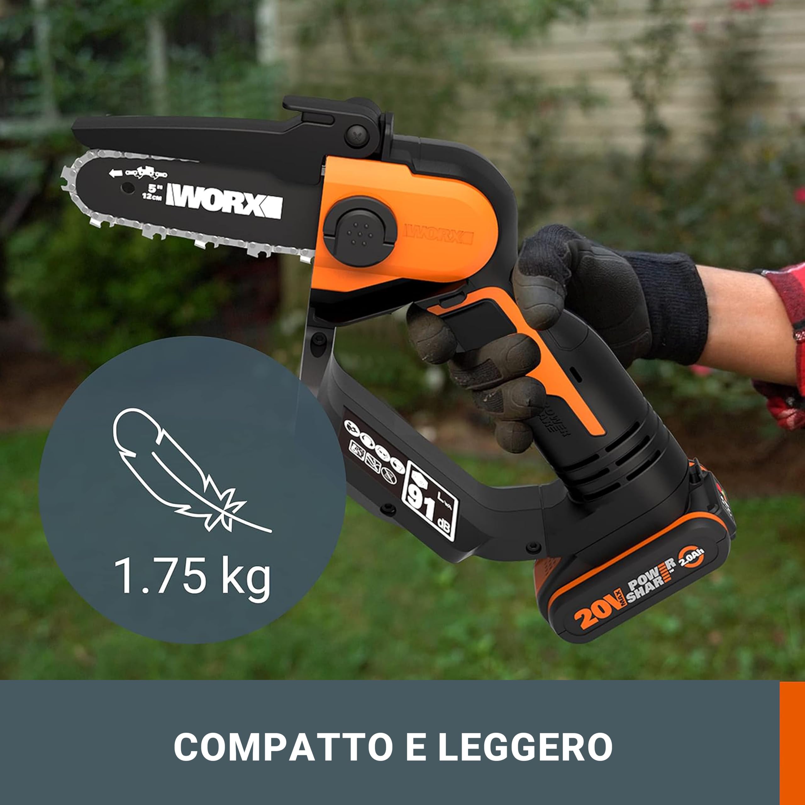 Worx WG324E potatore batteria 20V kit lama 12 cm