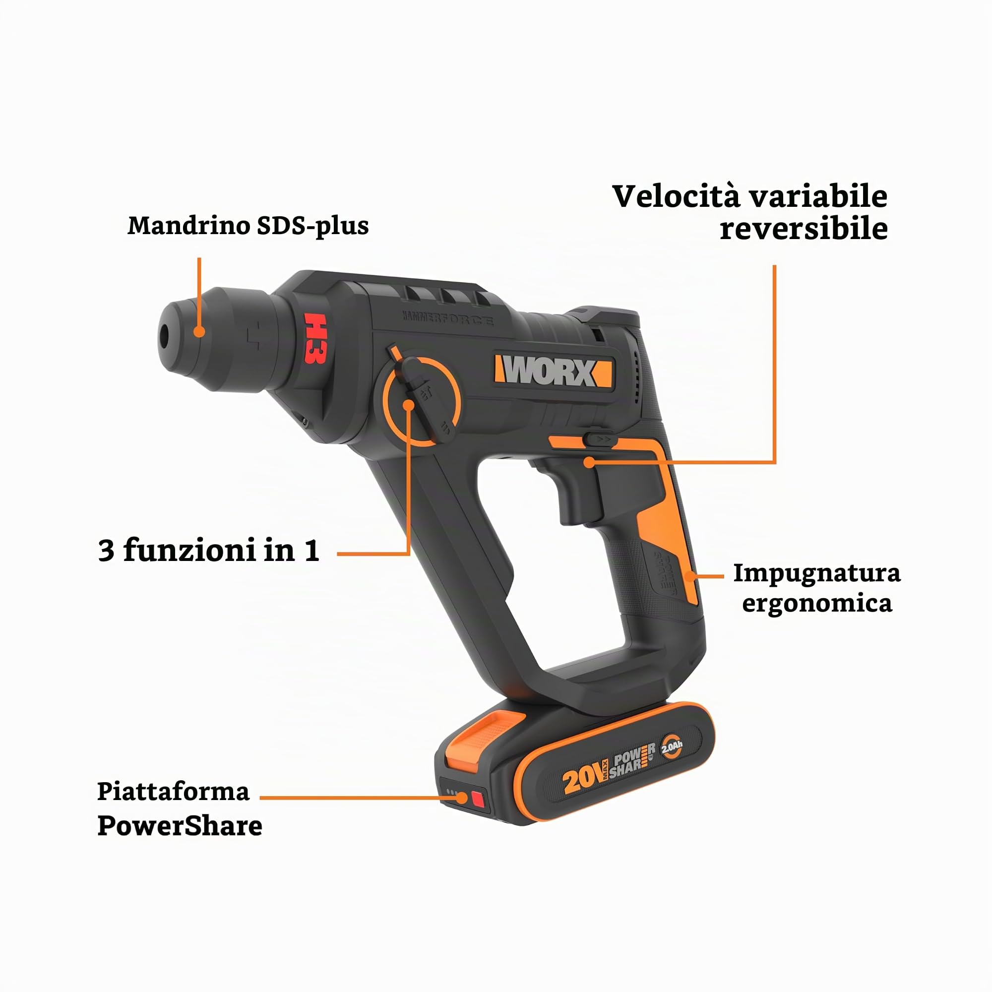 Worx WX391 Martello Perforatore 20V SDS Plus 13 mm