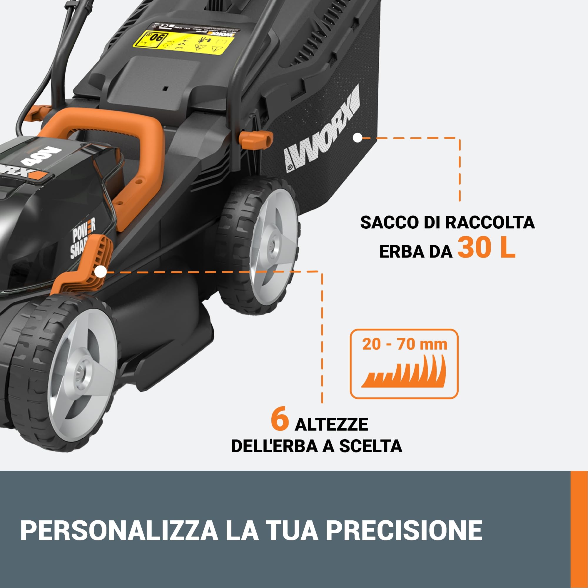 Worx WG779E Tosaerba 40V Taglio 34cm 2x2,5Ah 280mq
