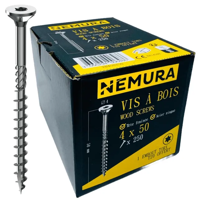 Nemura viti legno 4x50 mm Torx 250 pezzi zincate