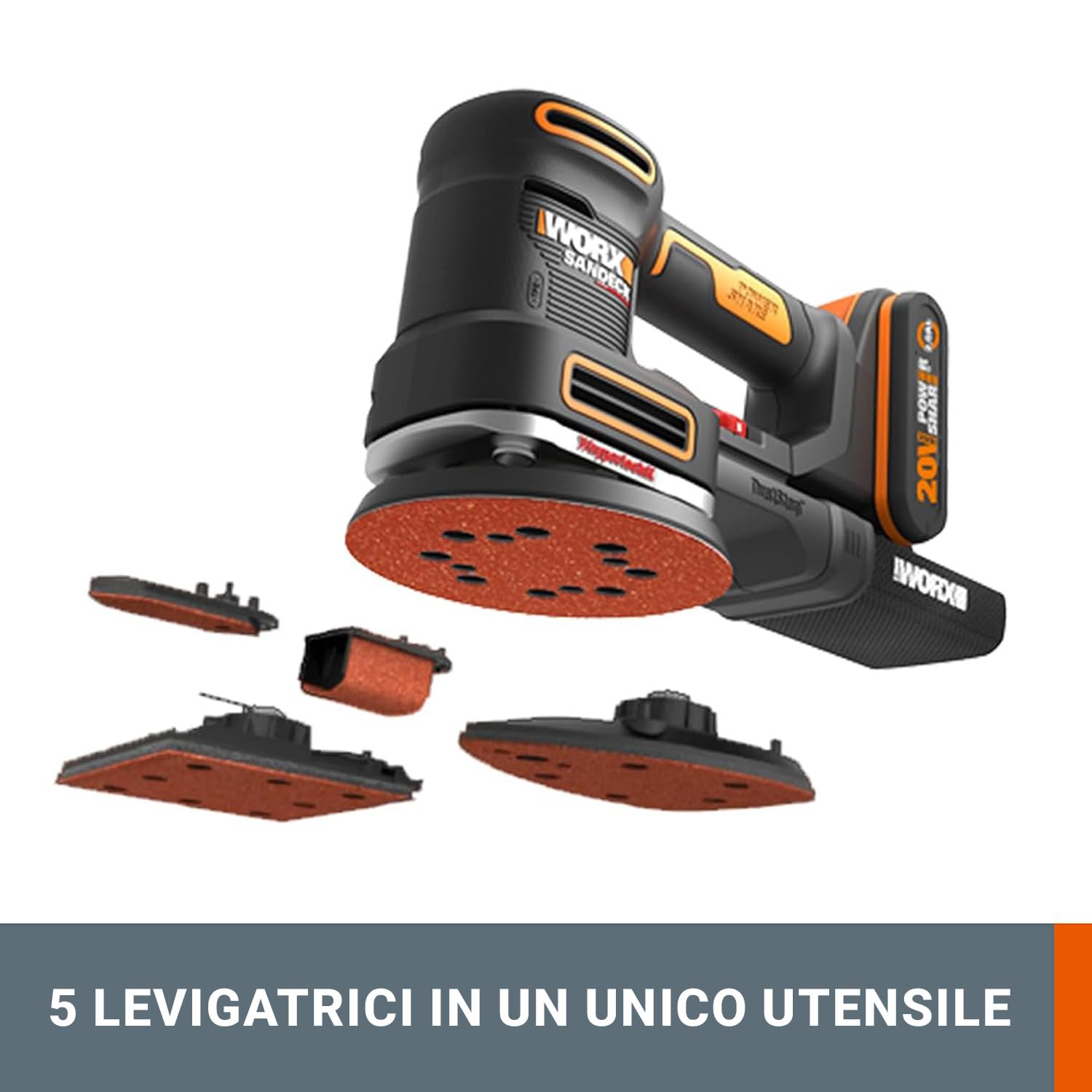WORX WX820.9 Levigatrice Multifunzione 20V Solo Corpo 5 in 1