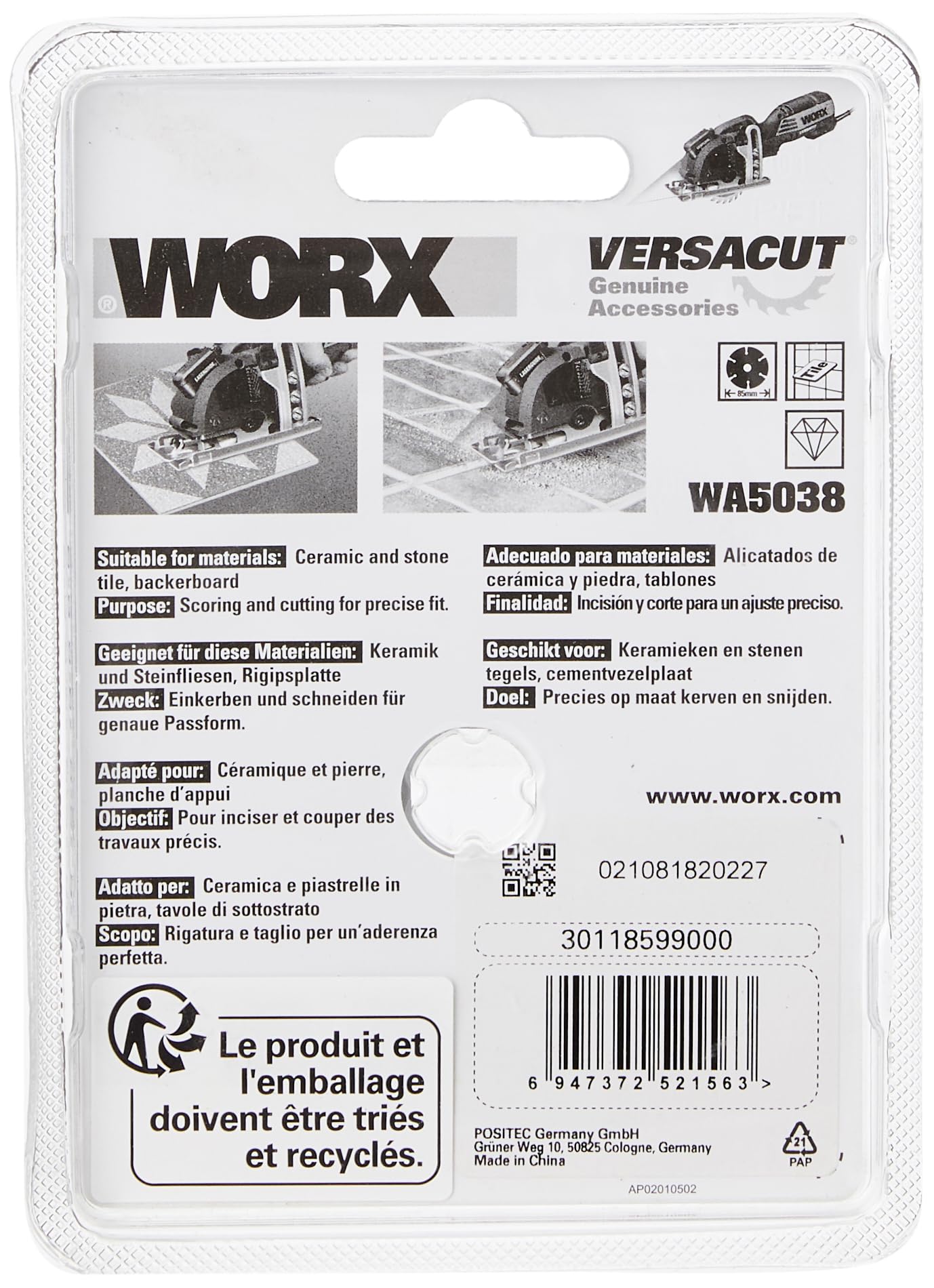 WORX WA5038 lama diamantata 85mm per WorxSaw ceramica