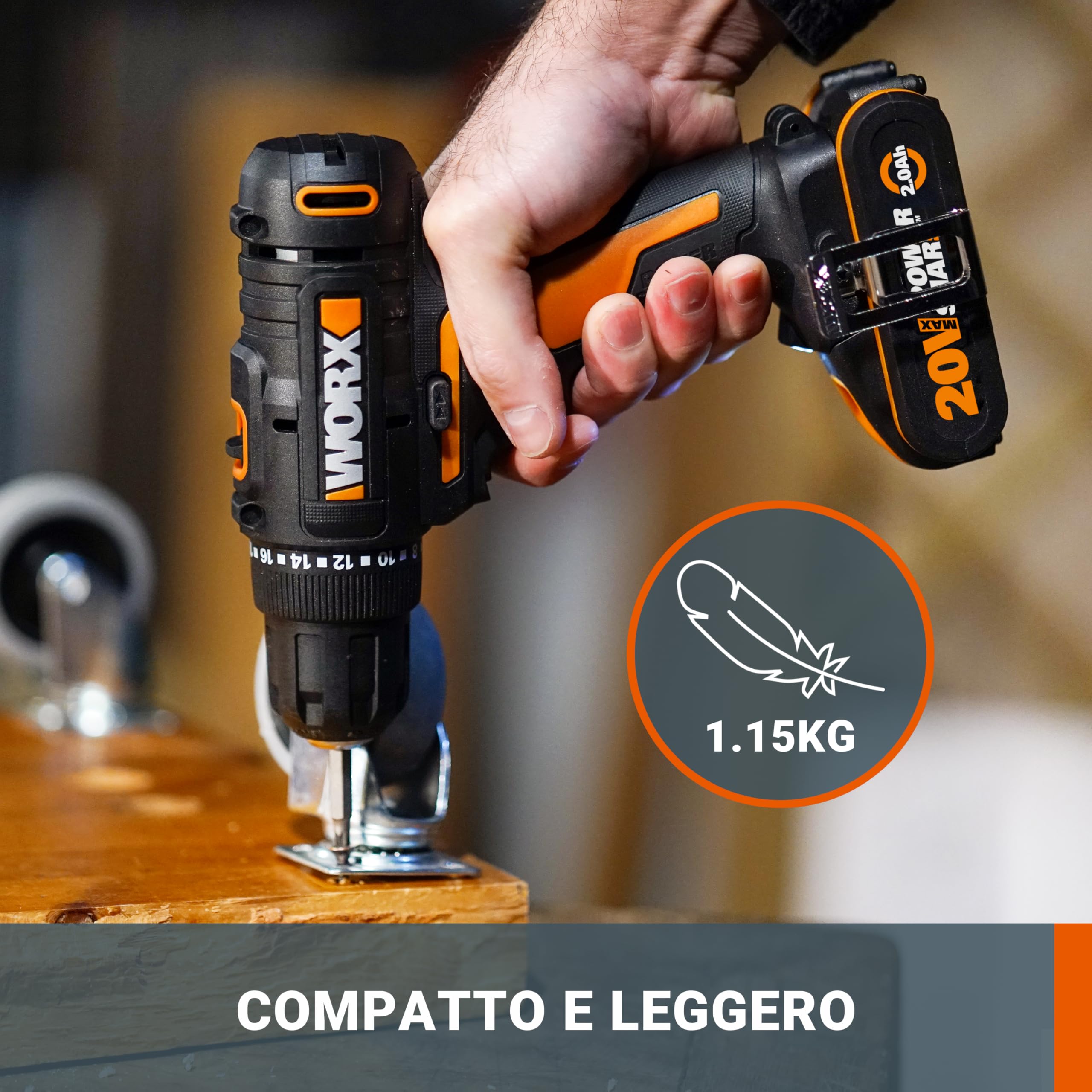 Worx WX100.9 Trapano Avvitatore 20V 30Nm Corpo