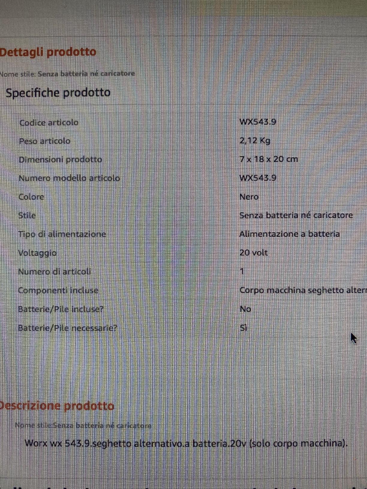 Worx WX543.9 seghetto alternativo 20V solo corpo pendolare