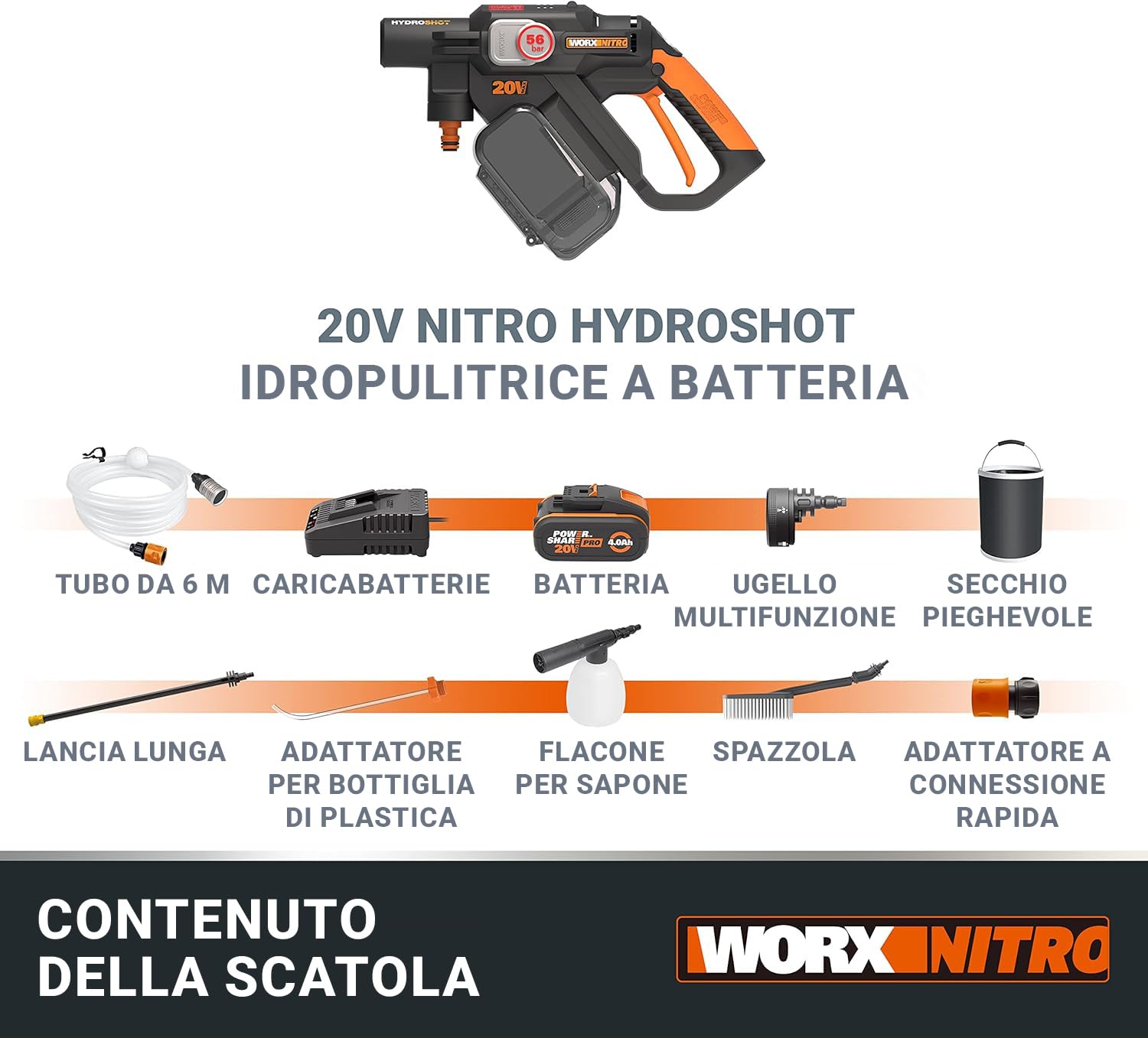 WORX Hydroshot WG633E.1 idropulitrice batteria 20V 4Ah