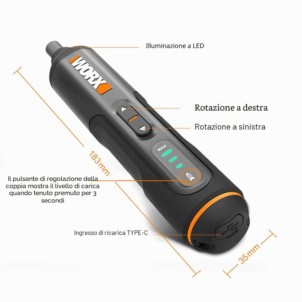 Worx WX240 Avvitatore 4V 1,5Ah 24 Accessori LED