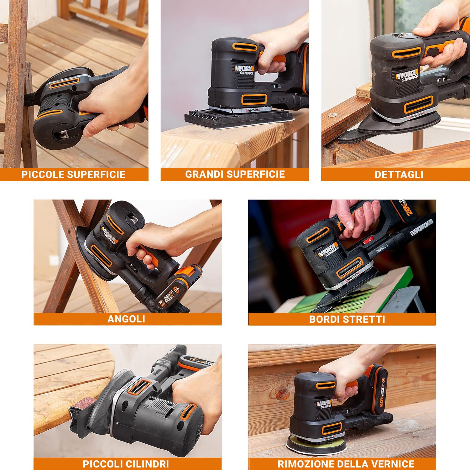 WORX WX820.9 Levigatrice Multifunzione 20V Solo Corpo 5 in 1