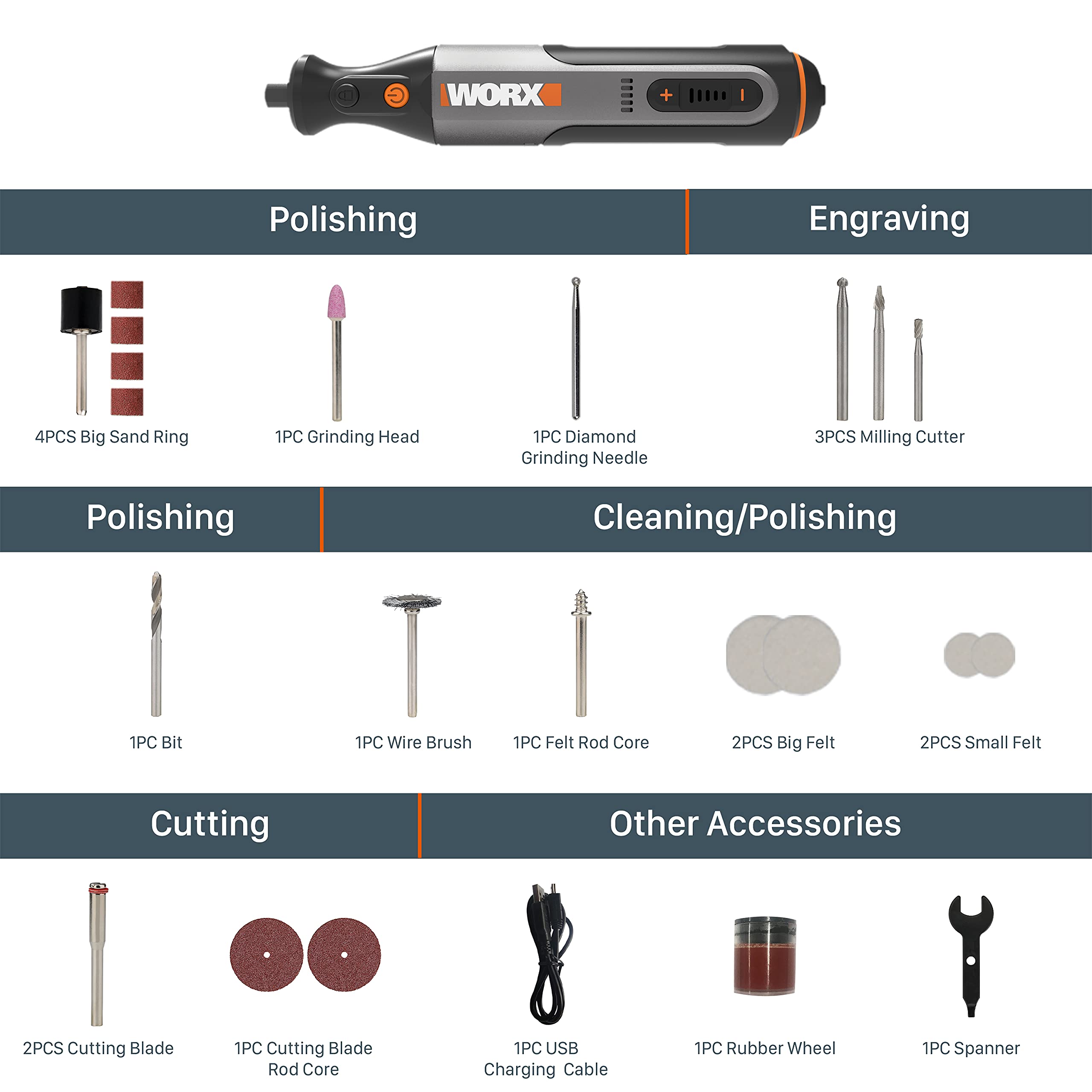 Worx WX106 Utensile Rotativo 8V 23 accessori incisione