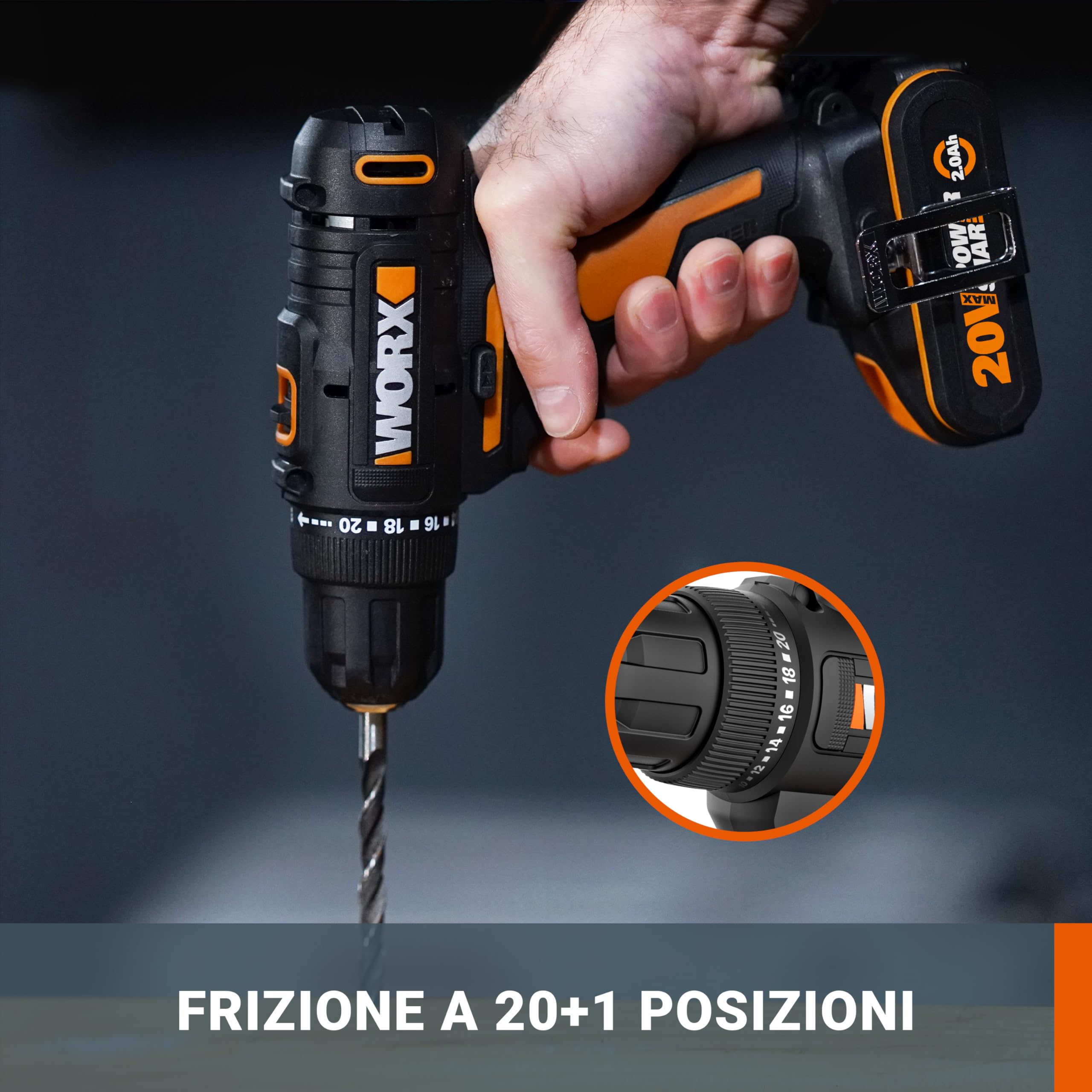 Worx WX100.9 Trapano Avvitatore 20V 30Nm Corpo