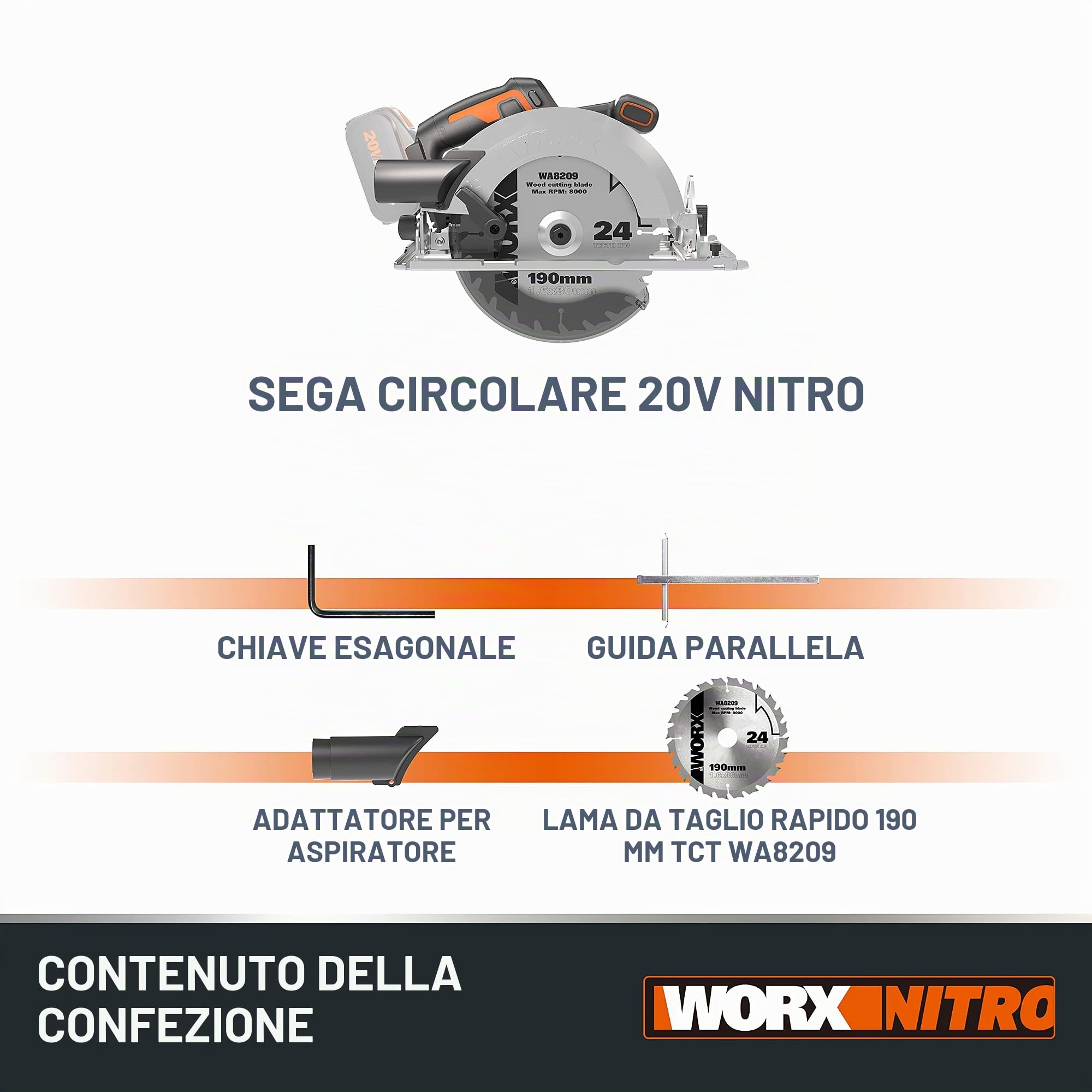 Worx WX520.9 sega circolare brushless 20V solo corpo