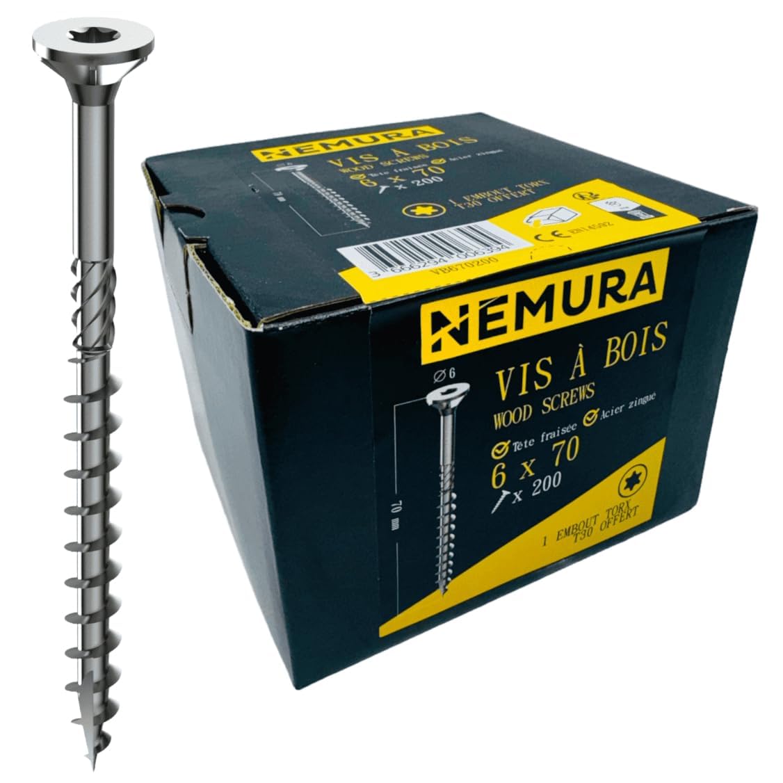 Nemura viti per legno Torx 6x180 mm zincate 100 pezzi