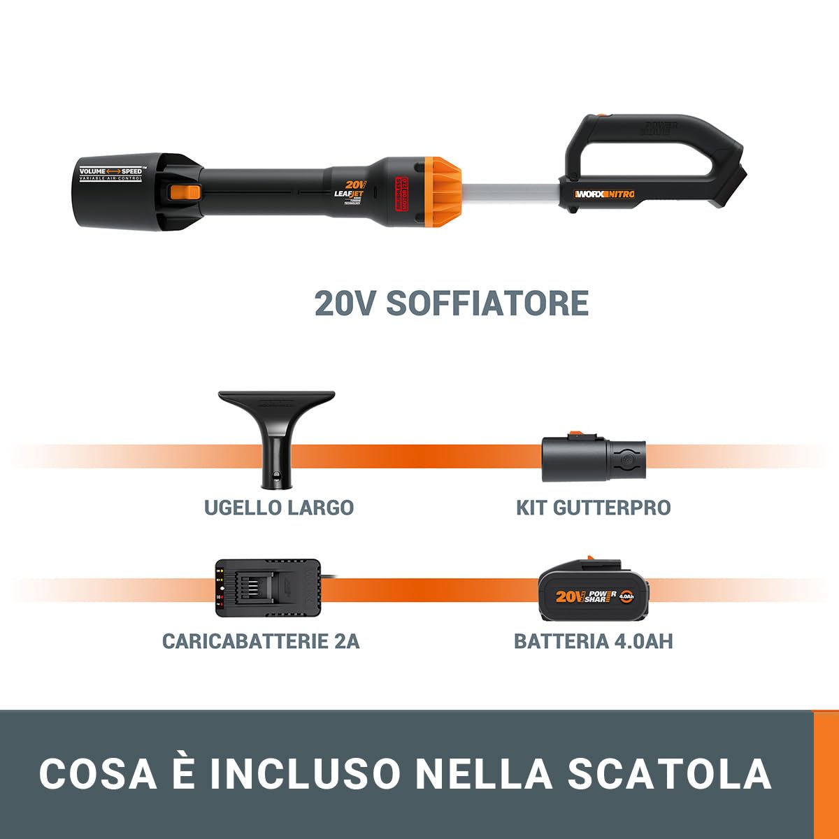 Worx WG543E Soffiatore 20V LeafJet con Batteria 4Ah