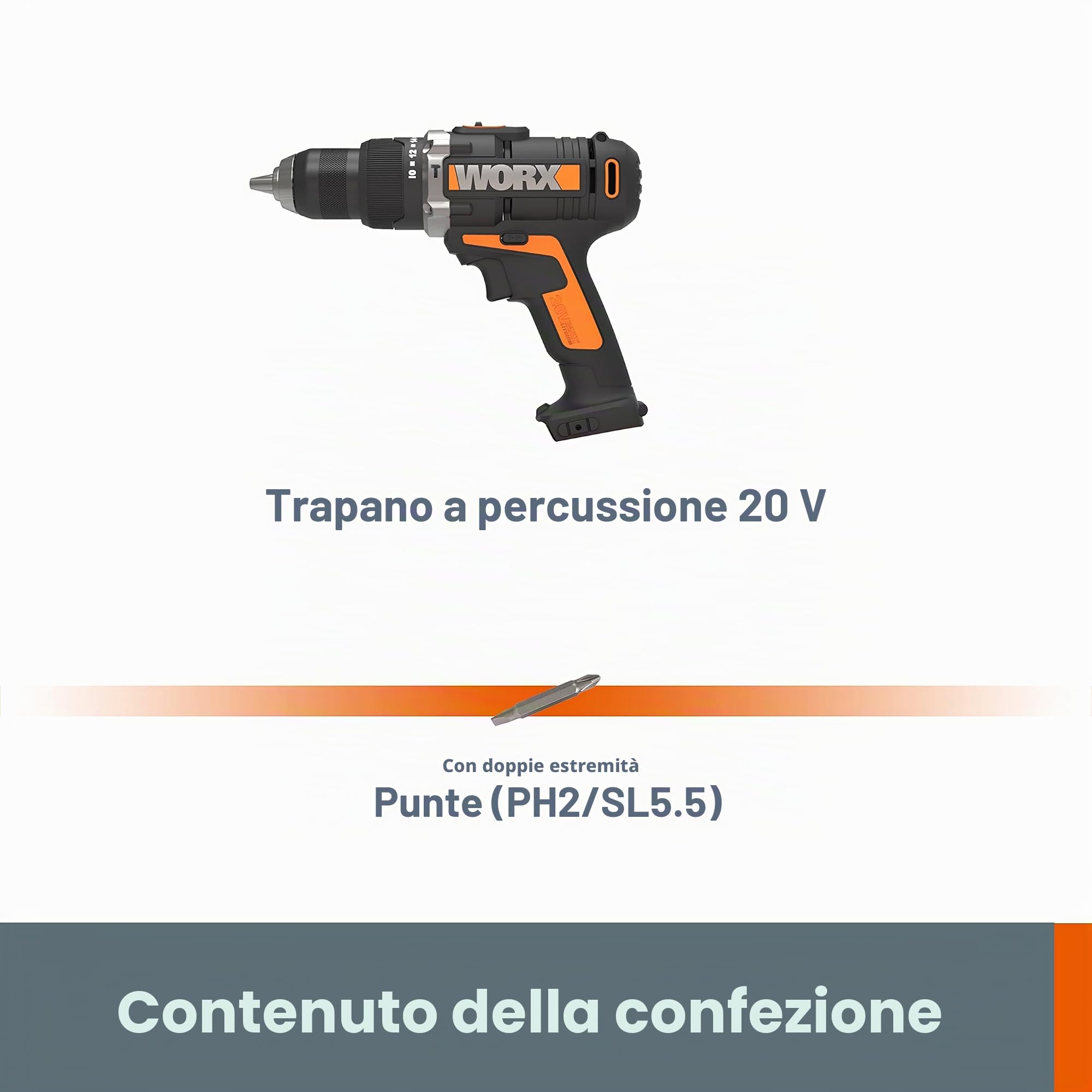 Worx WX372.9 trapano avvitatore batteria 20V solo corpo