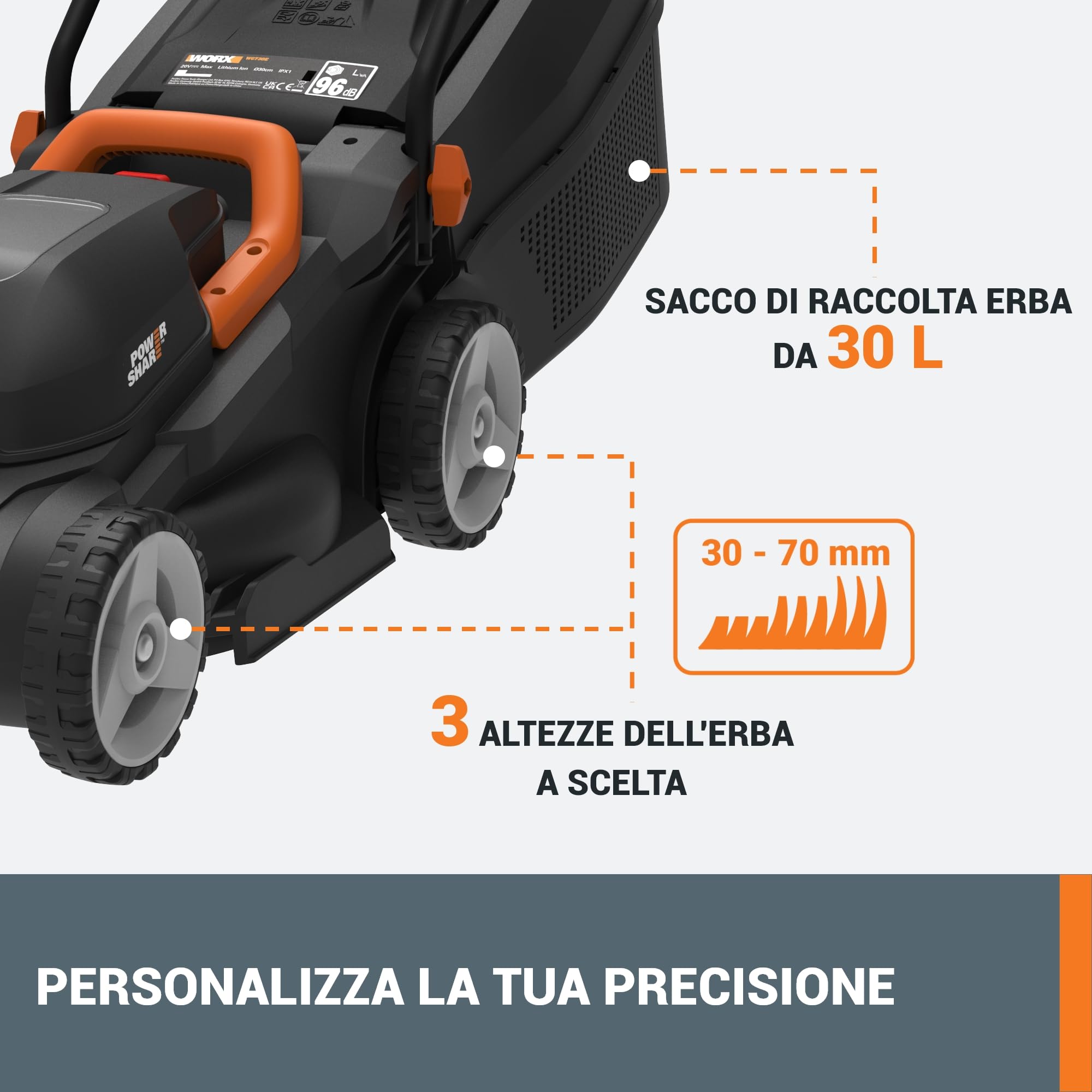 Worx WG730E tosaerba a batteria 20V 30cm 200mq