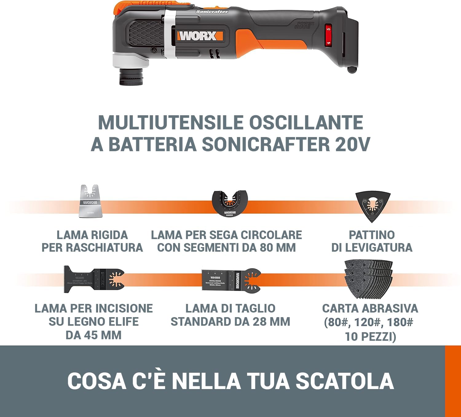 WORX WX696.9 multiutensile batteria 20V solo corpo oscillante