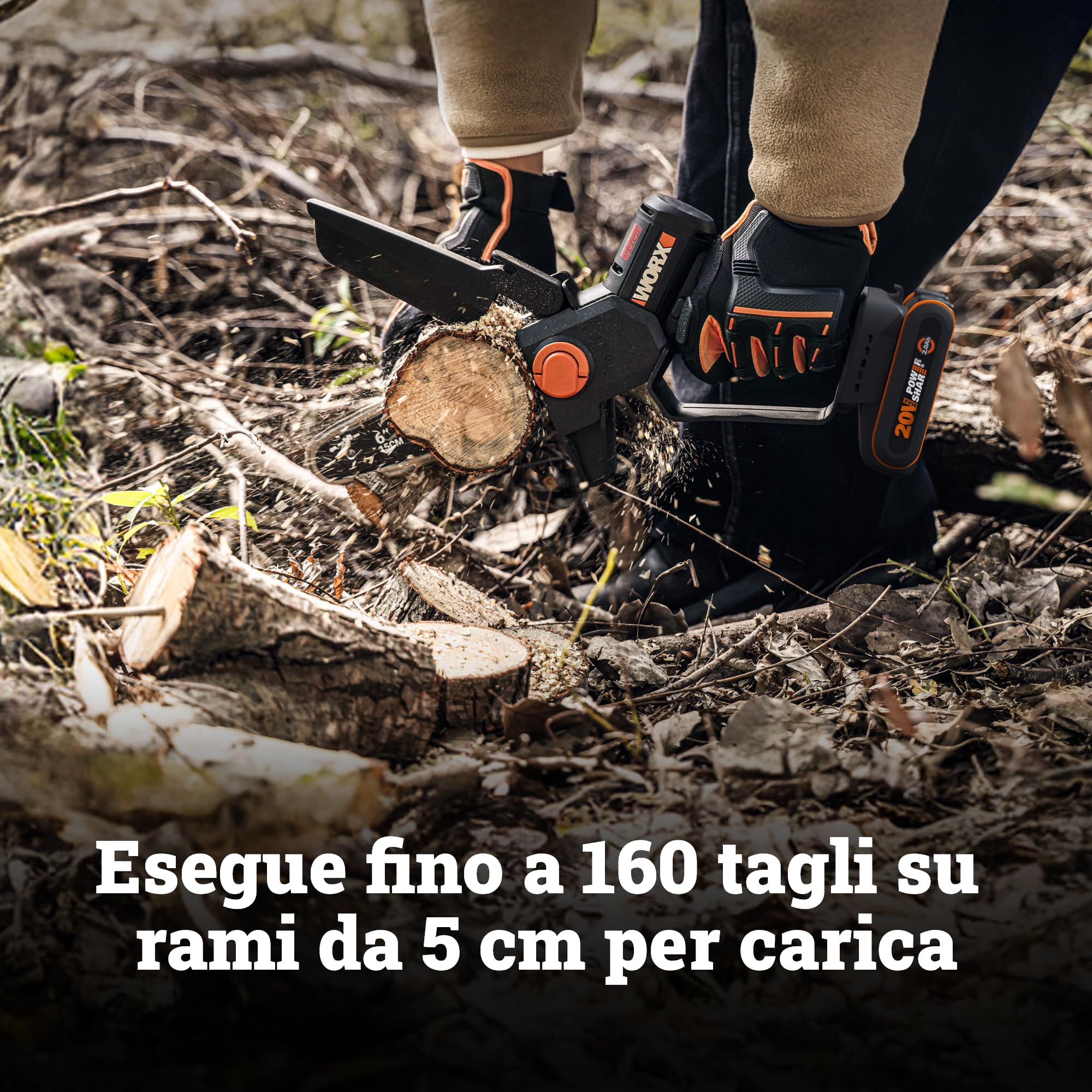 WORX WG327E mini motosega batteria 15 cm con batteria 2 Ah brushless