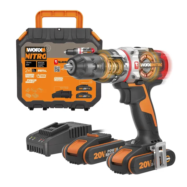 Worx WX354 trapano avvitatore 20V 60 Nm brushless 2x2Ah