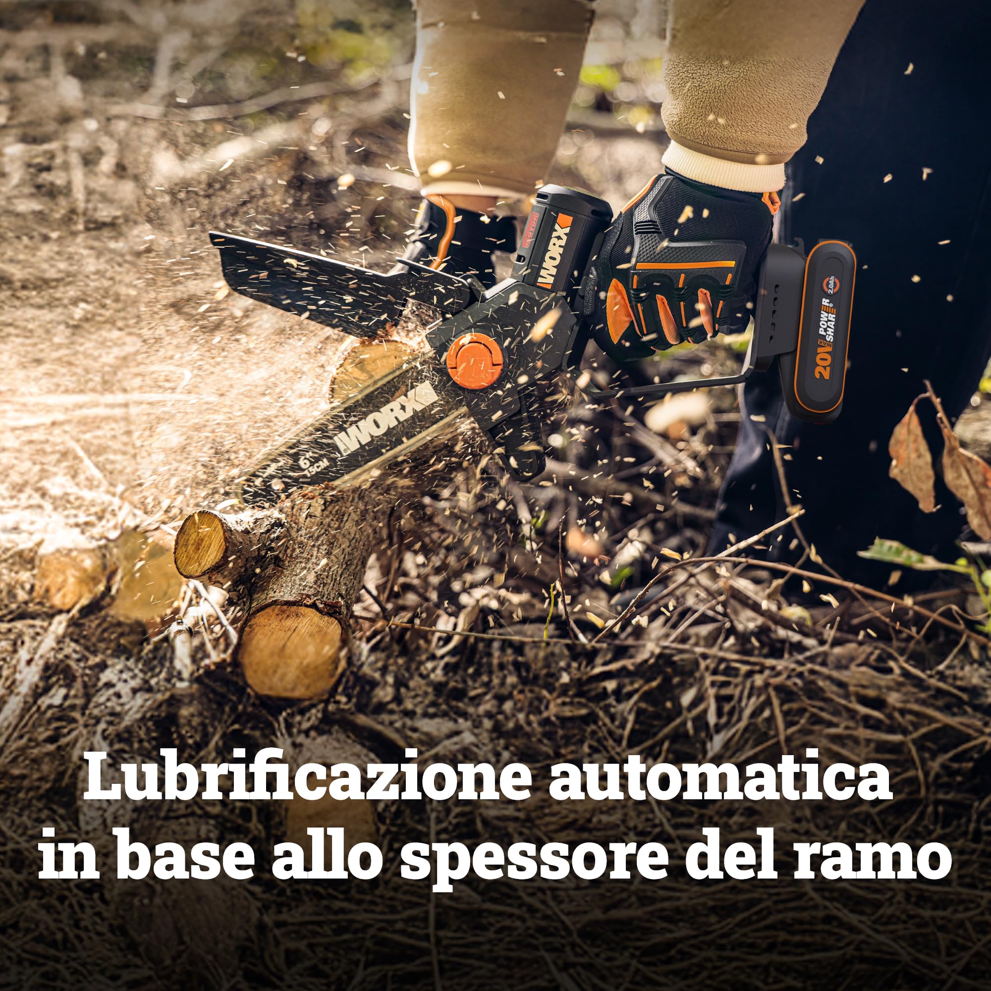 WORX WG327E mini motosega batteria 15 cm con batteria 2 Ah brushless
