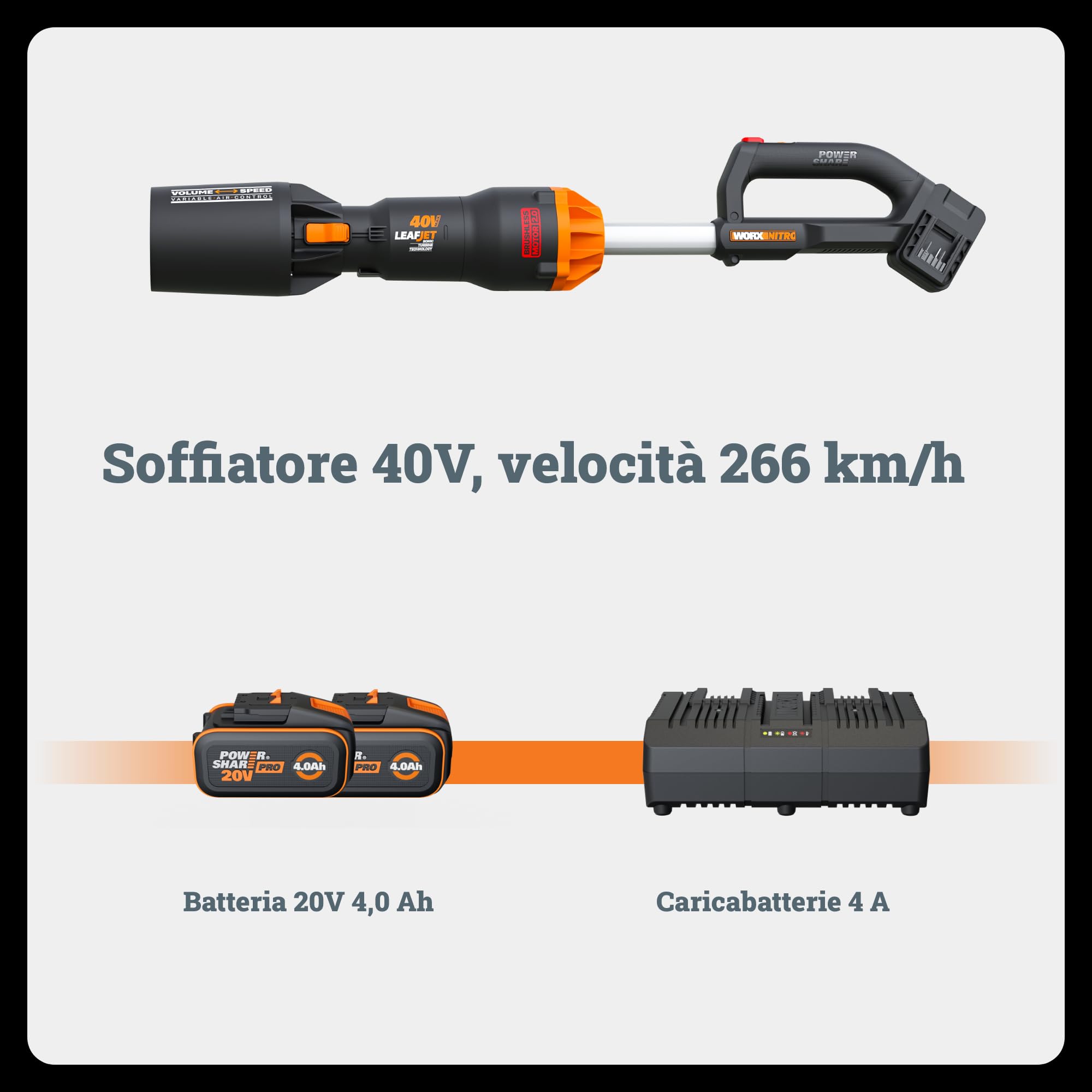 Worx Nitro WG585E Soffiatore Batteria 40V 2x4Ah Turbo