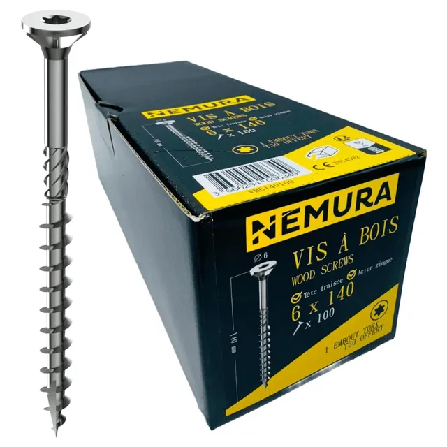 Nemura set 100 viti legno 6x140 mm Torx zincate