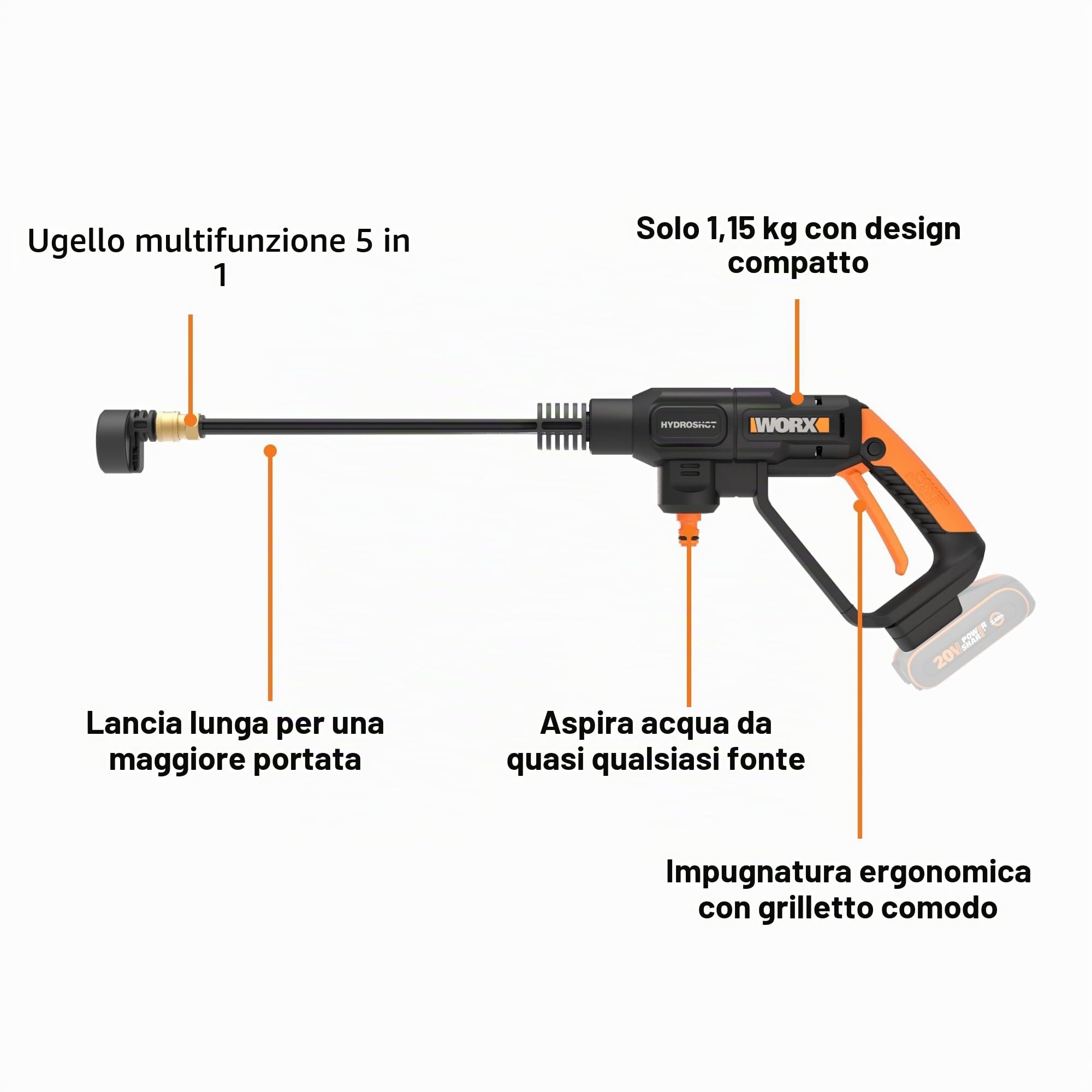 Worx WG621E idropulitrice a batteria 20V 24bar solo corpo