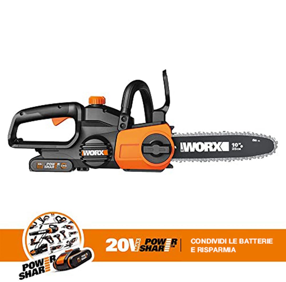 Worx WG322E.9 motosega a batteria 25 cm solo corpo