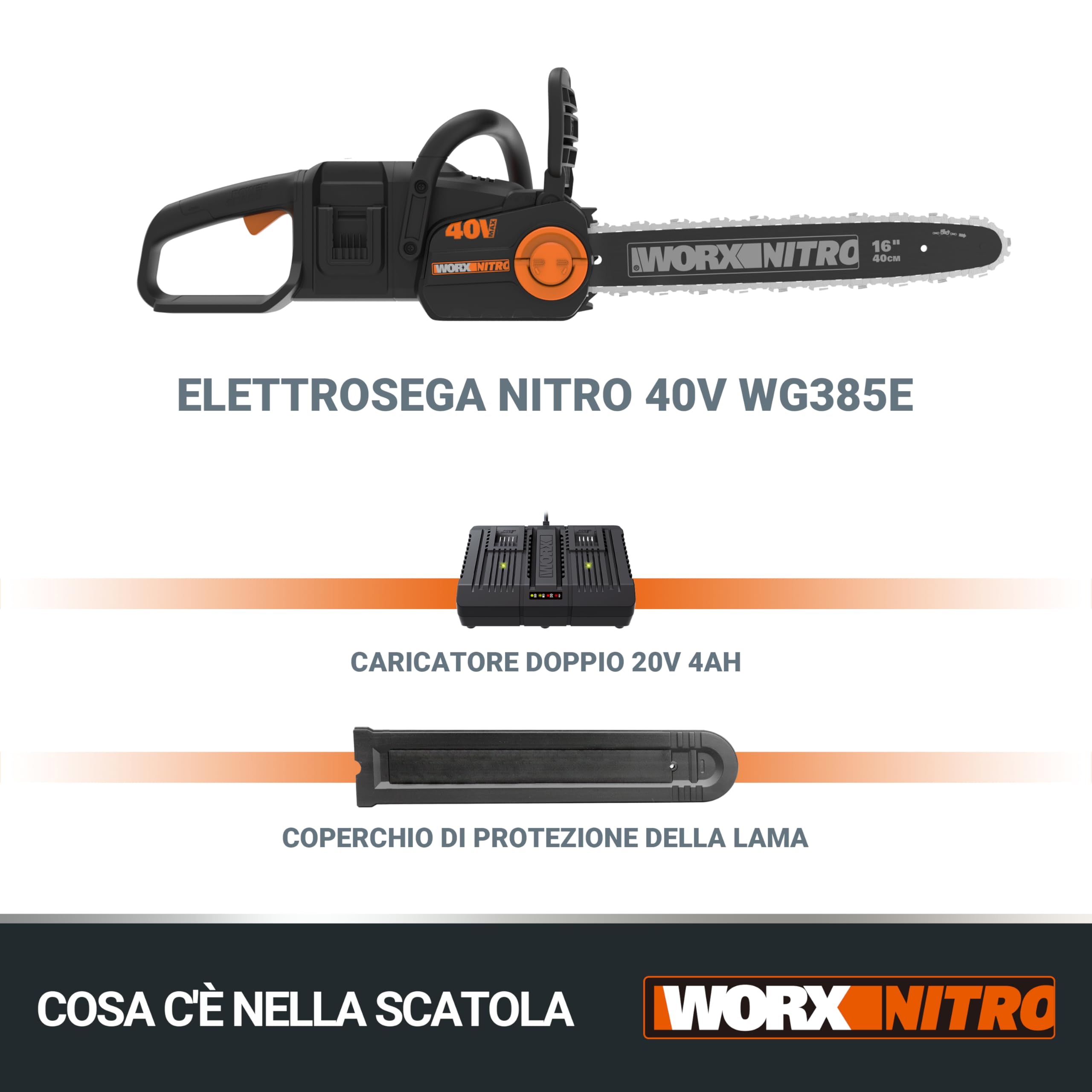 WORX WG385E.9 Motosega a Batteria 40V Solo Corpo Macchina