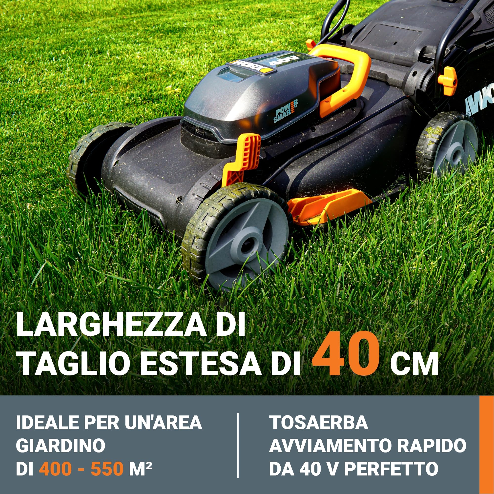 Worx WG743E Tosaerba Batteria 40V 40cm taglio 2in1