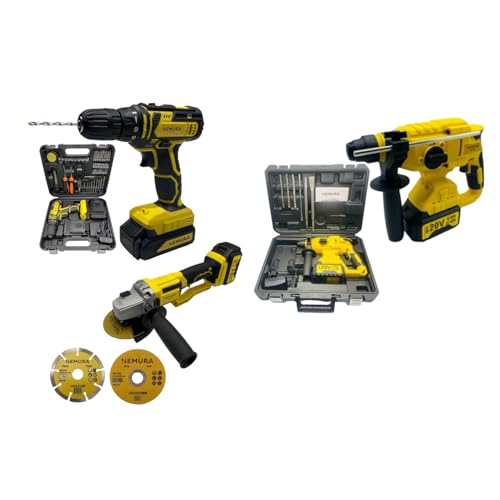 Nemura 20V Kit 3 Utensili Trapano Smerigliatrice 3 Batterie