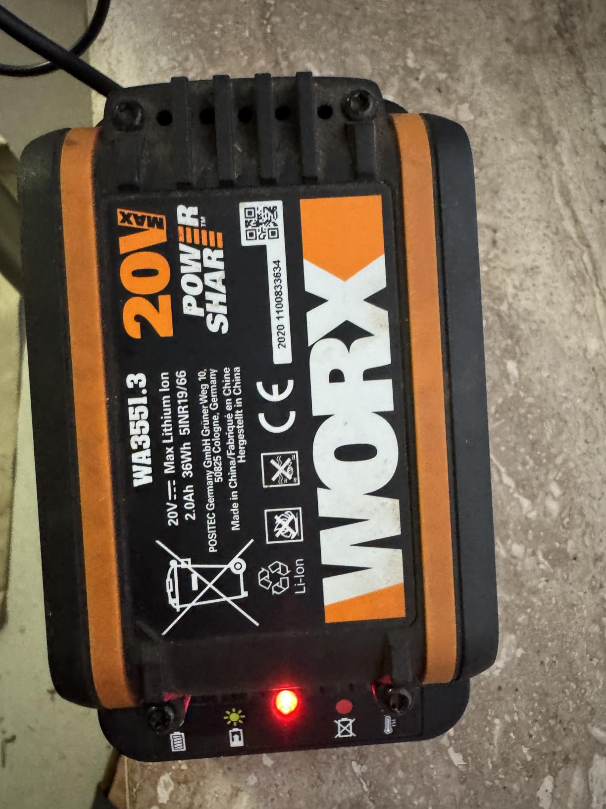 WORX WA3639 batteria 20V 2.0Ah PowerShare litio