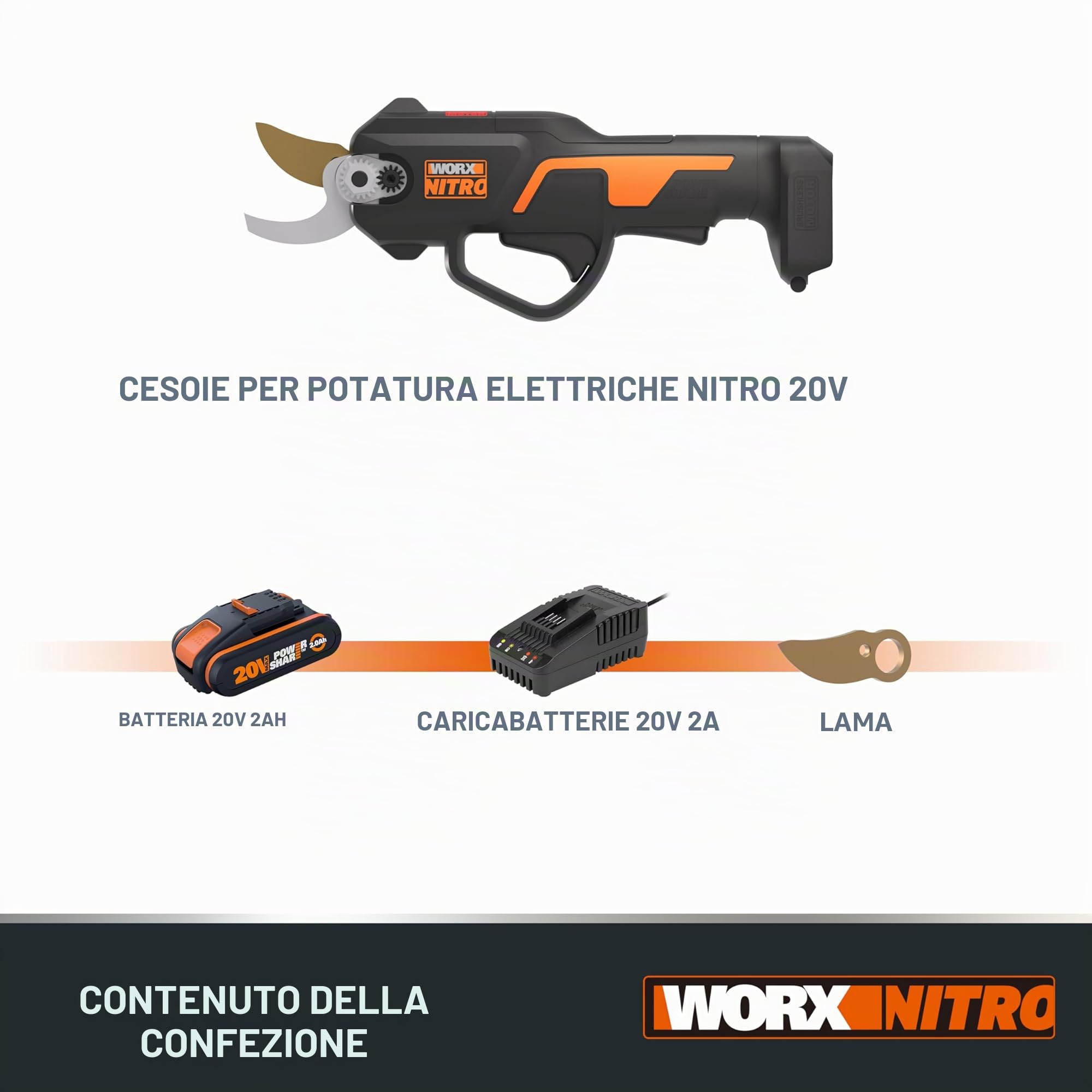 Worx Nitro WG330E.1 forbici potatura batteria 20V 25 mm
