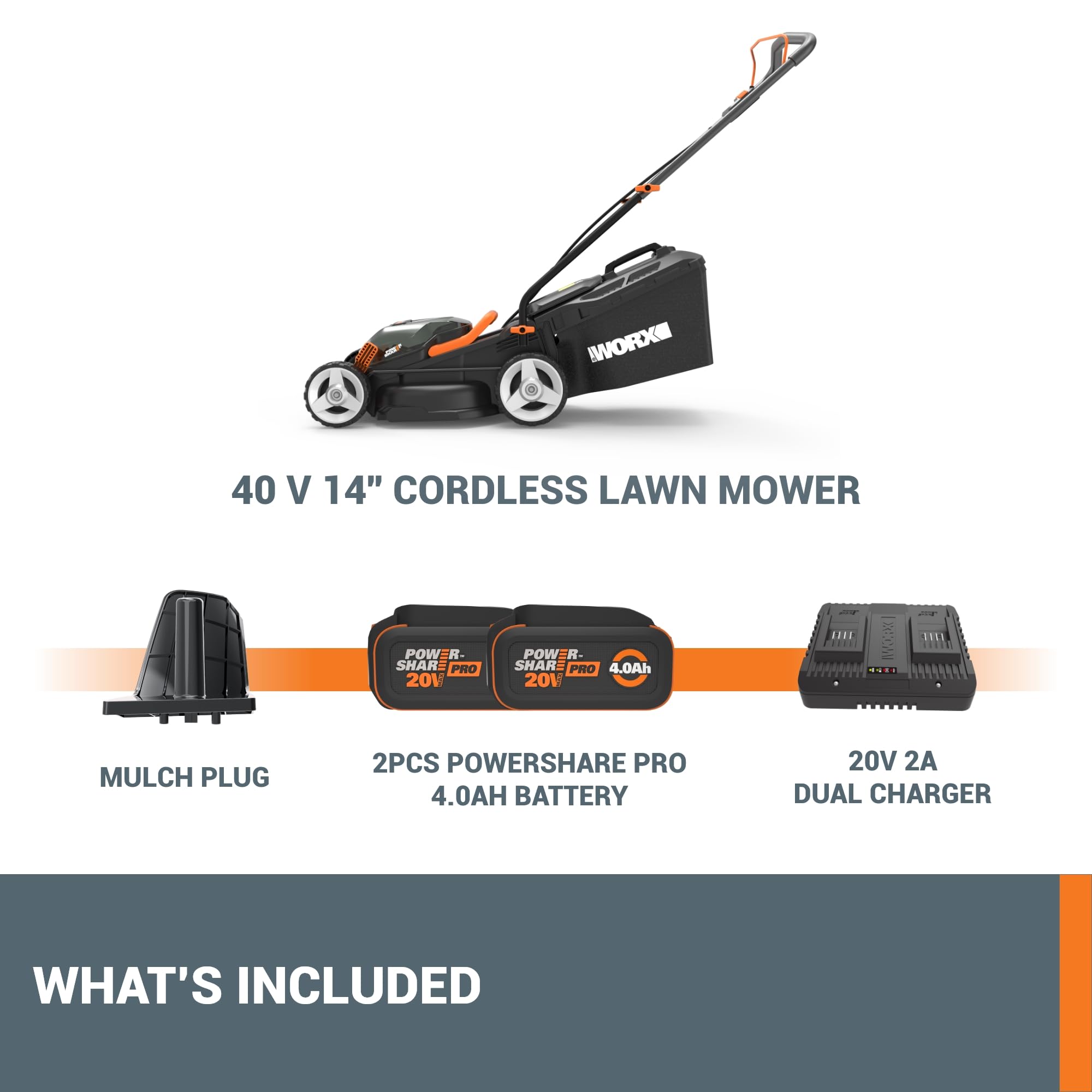 Worx WG779 tosaerba a batteria 40V 36cm 2 batterie