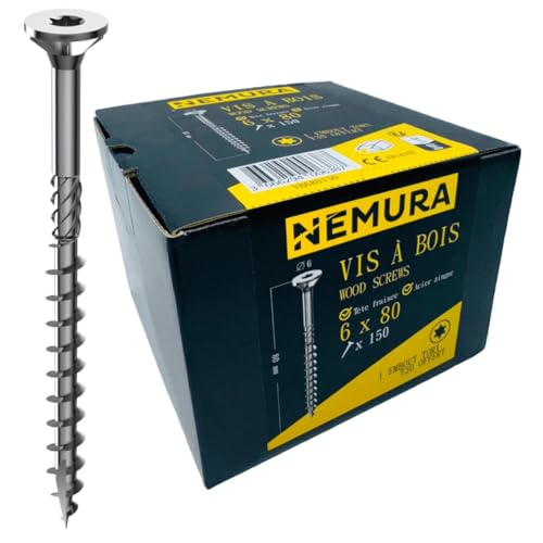 Nemura Viti 6x80 mm per Legno 100 Pezzi Inox A2 Terrazza