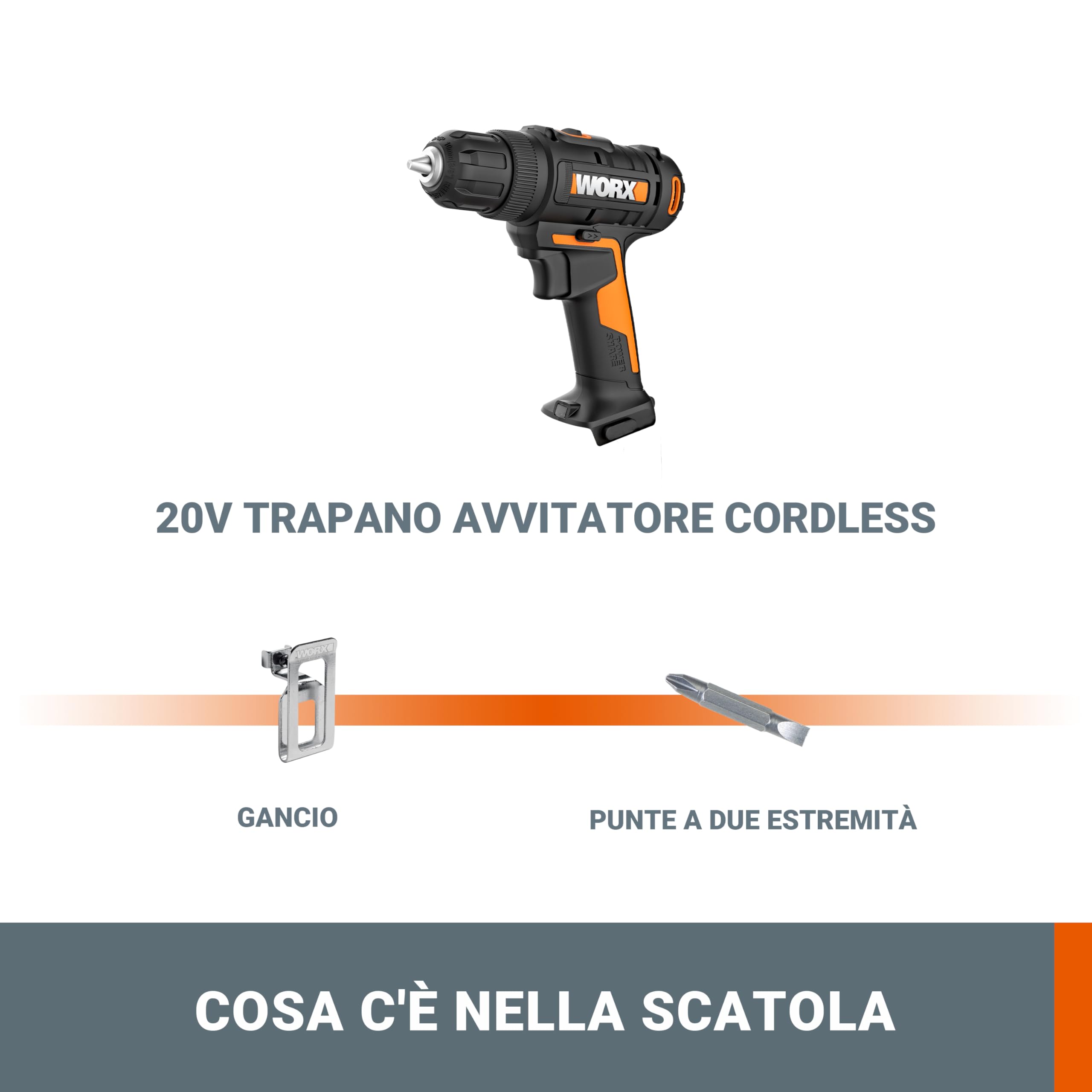 Worx WX100.9 Trapano Avvitatore 20V 30Nm Corpo