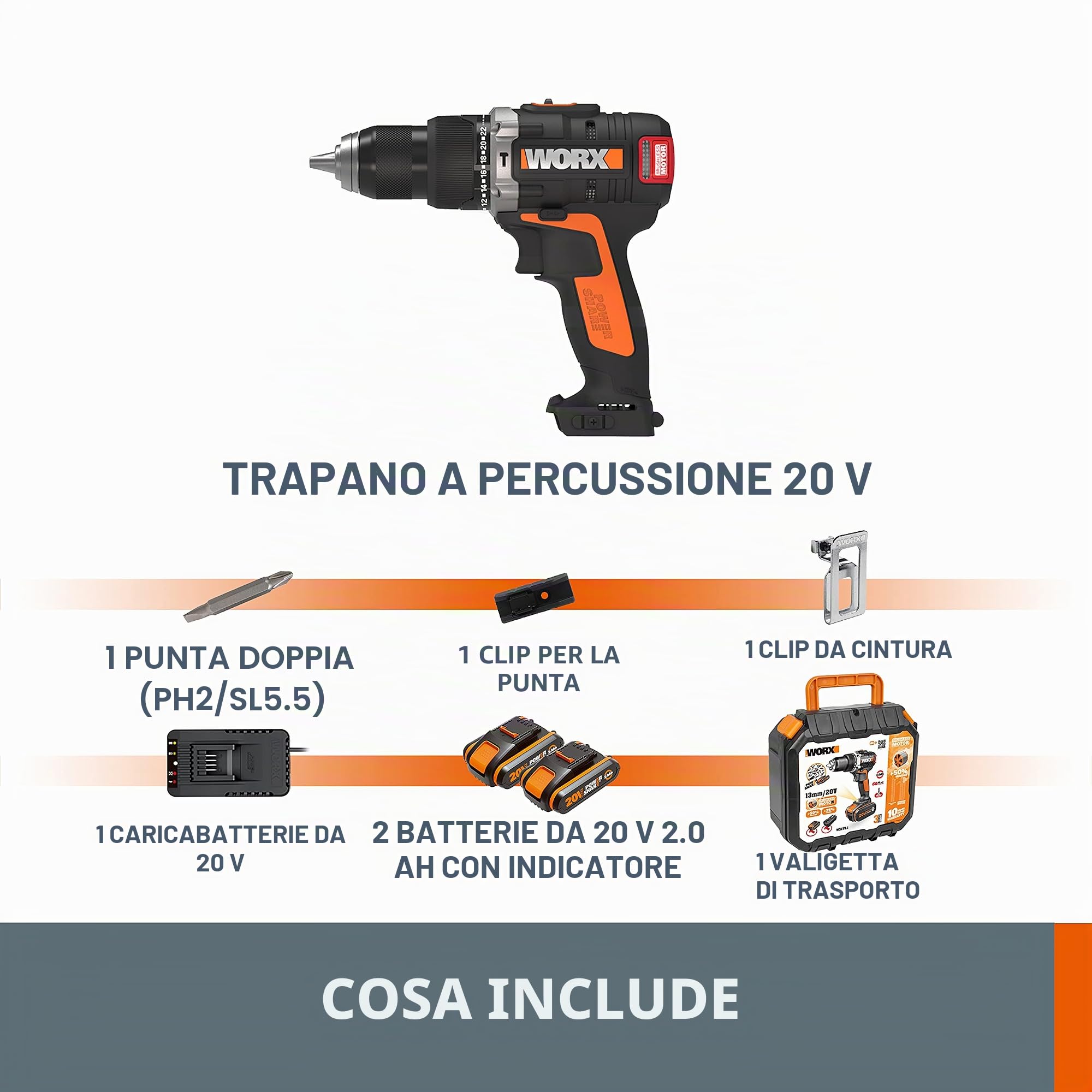 WORX WX373 Trapano Avvitatore Percussione 20V Brushless