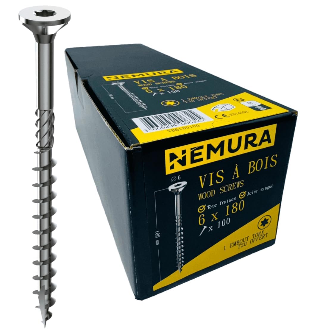 Nemura viti per legno Torx 6x70 mm zincate 200 pezzi