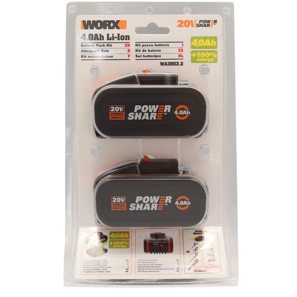Worx WX3553.2 batterie 20V 4,0 Ah 2 pezzi