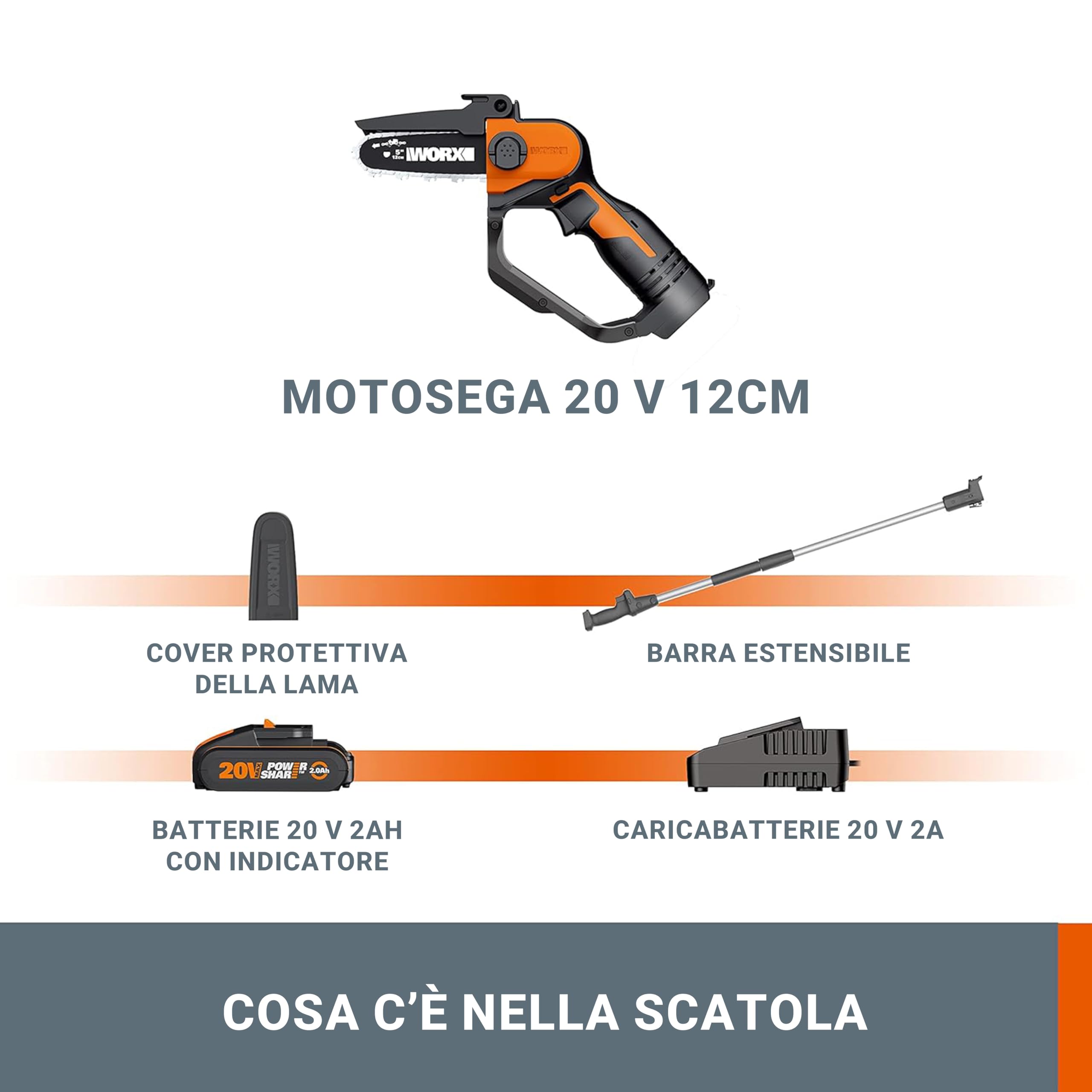 Worx WG324E.1 mini motosega batteria 18V potatura leggera