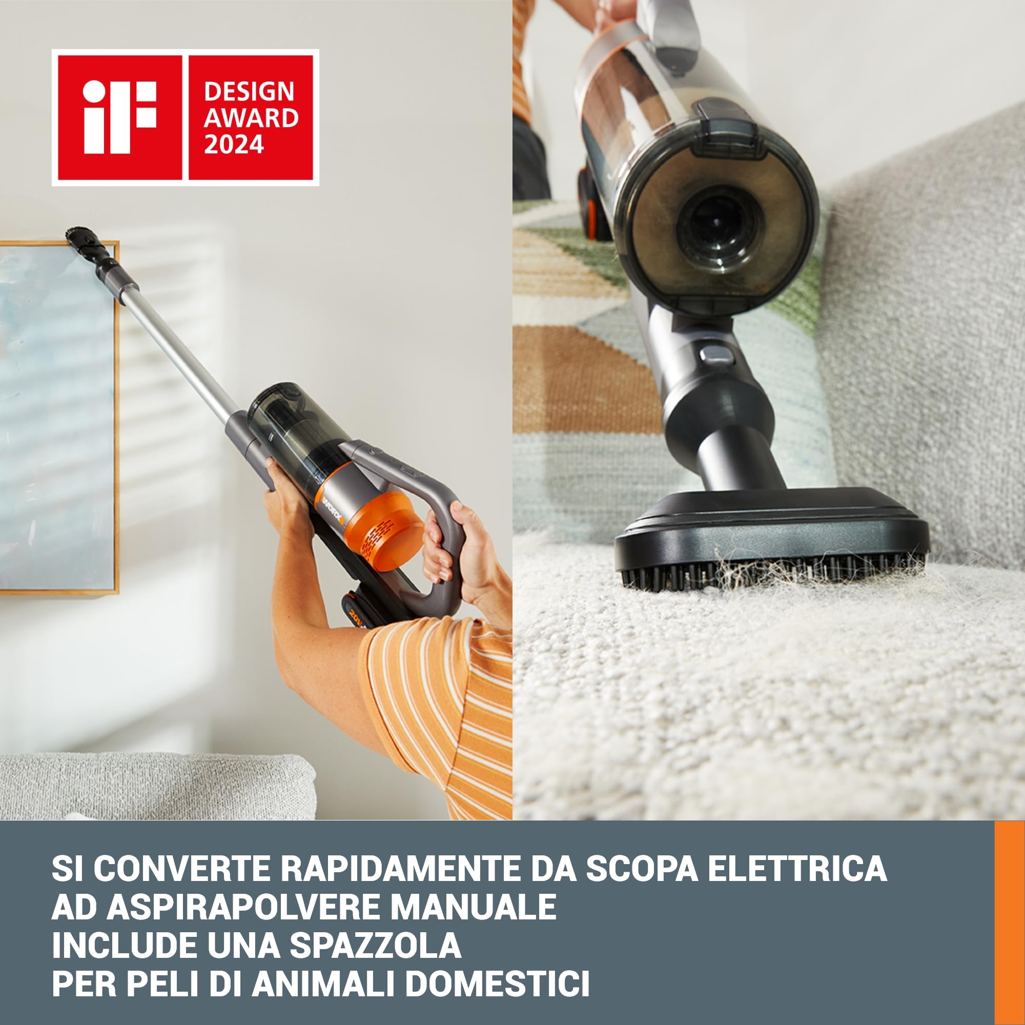 Worx WX038 aspirapolvere senza fili 20V 25kPa con 2 batterie