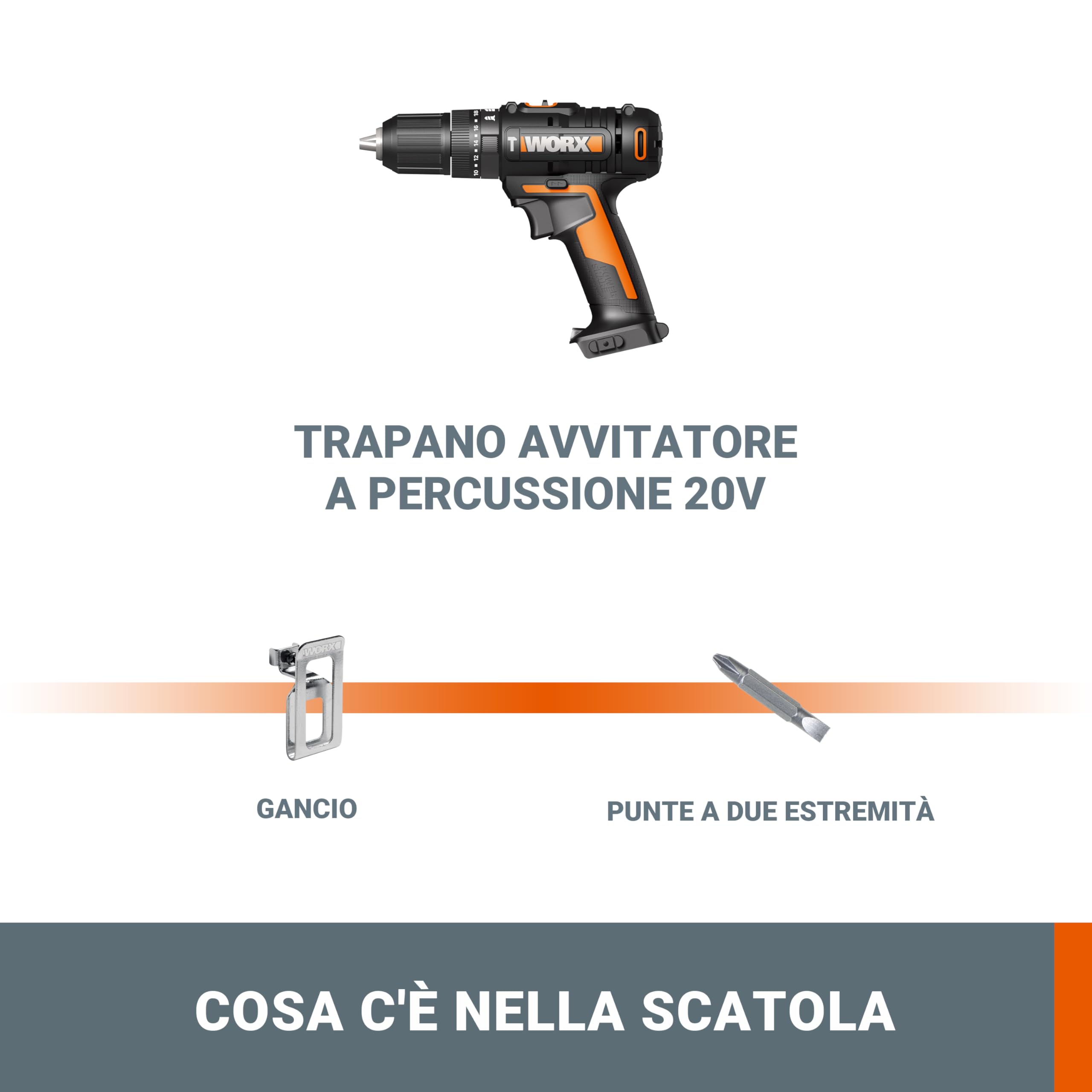 Worx WX370.9 Trapano Percussione 20V 50Nm Corpo