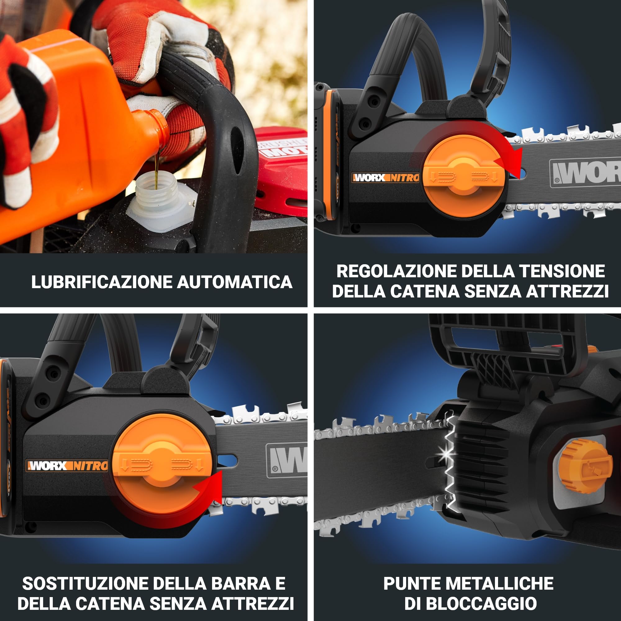 Worx WG350E motosega a batteria 20V con batteria barra 30 cm