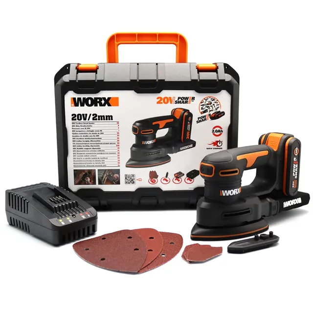 Worx WX822 Levigatrice a Batteria 20V con Batteria e Valigetta
