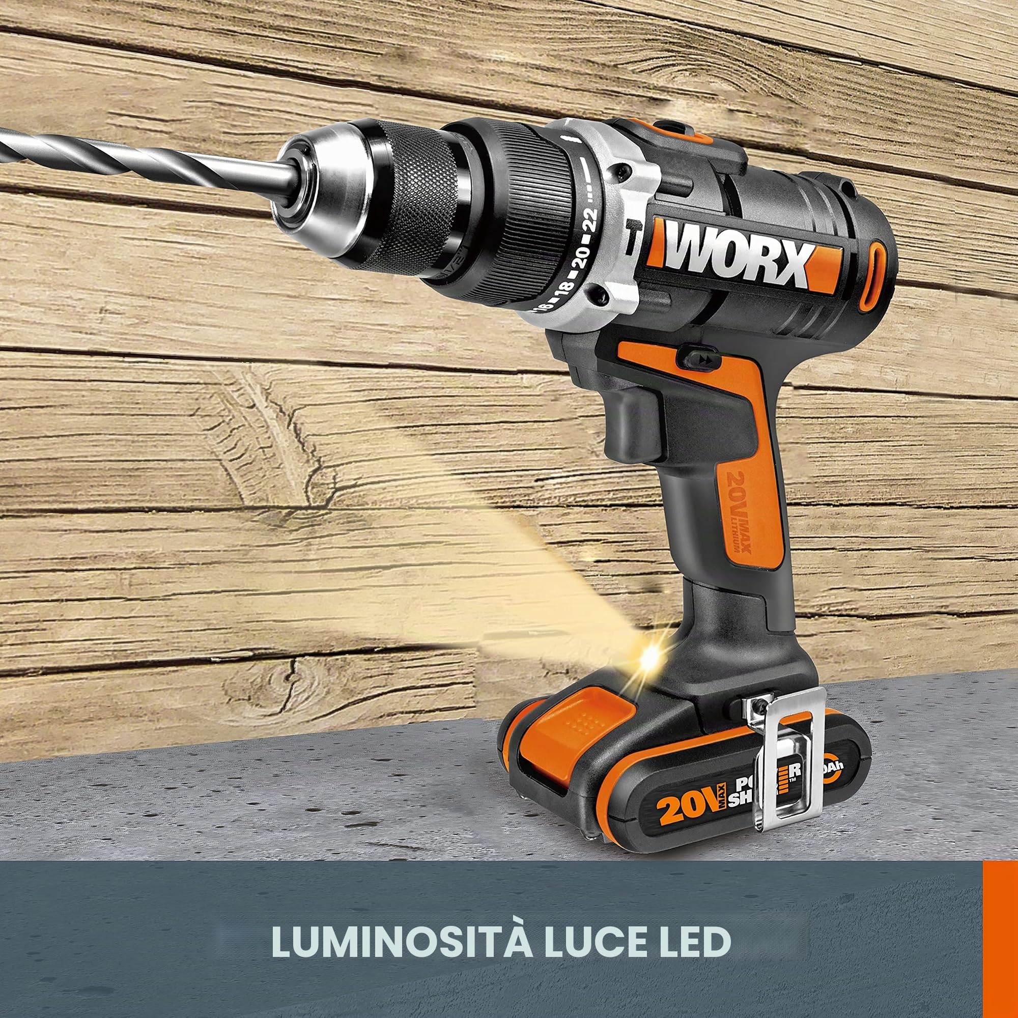 Worx WX372.9 trapano avvitatore batteria 20V solo corpo