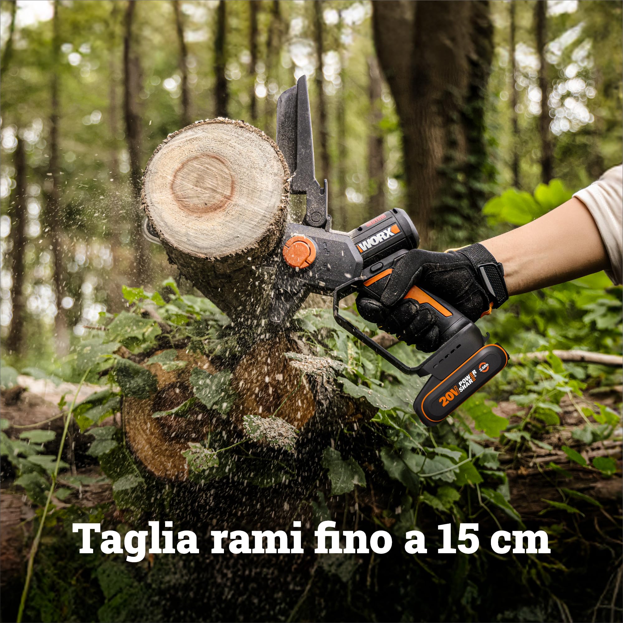 WORX WG327E mini motosega batteria 15 cm con batteria 2 Ah brushless